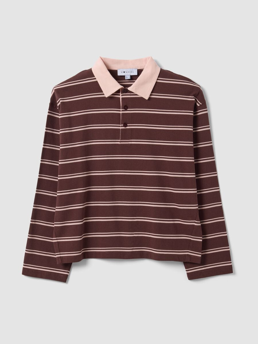 Polo marrone in puro cotone a righe maniche lunghe regular fit_4