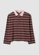 Brown pure cotton striped long-sleeve polo shirt, regular fit_4