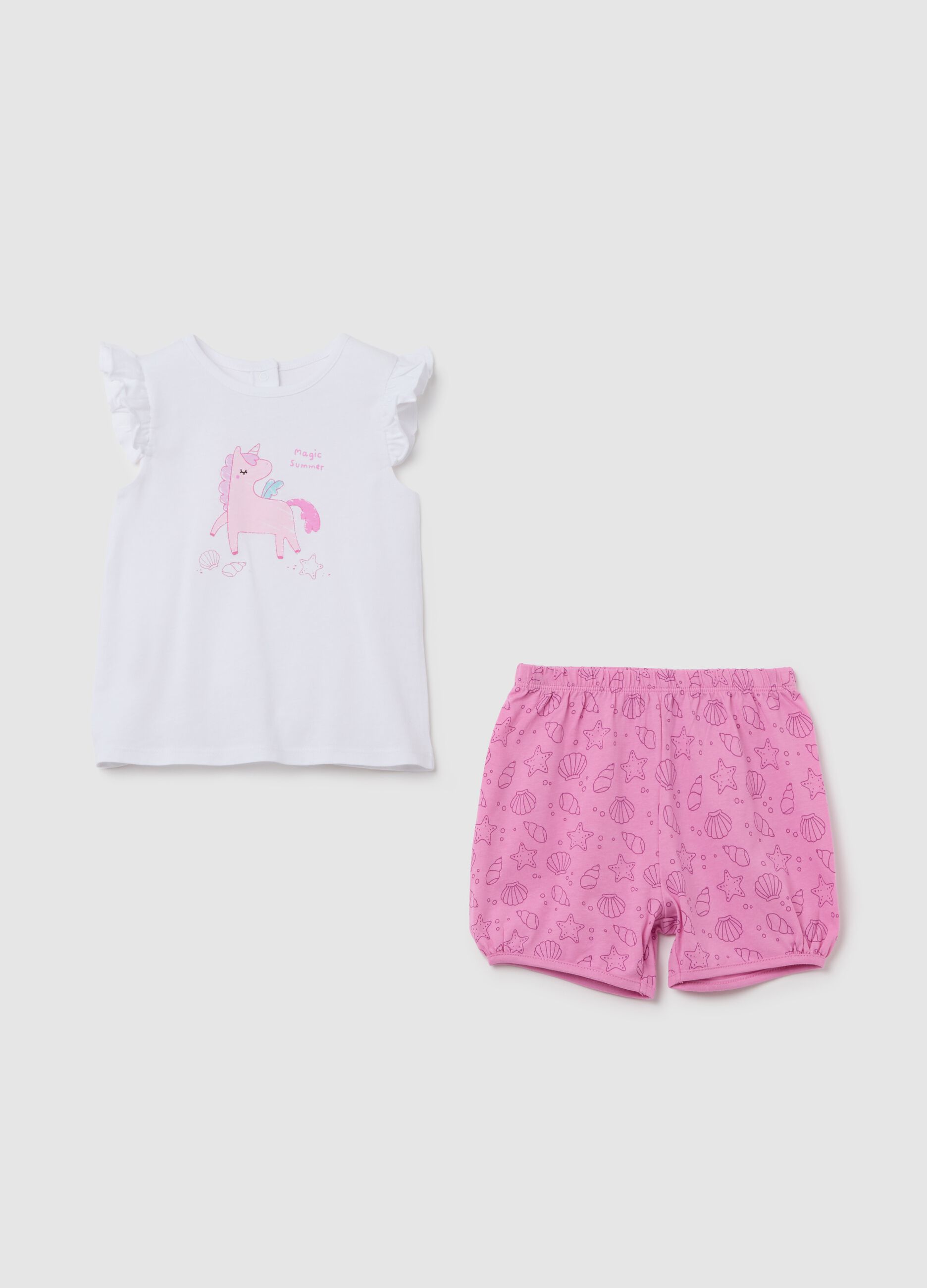 Set da neonata in puro cotone bianco e rosa regular fit con stampa