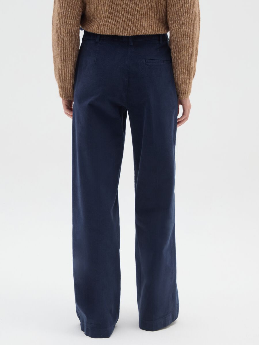 Regular fit blue velvet and cotton trousers_2