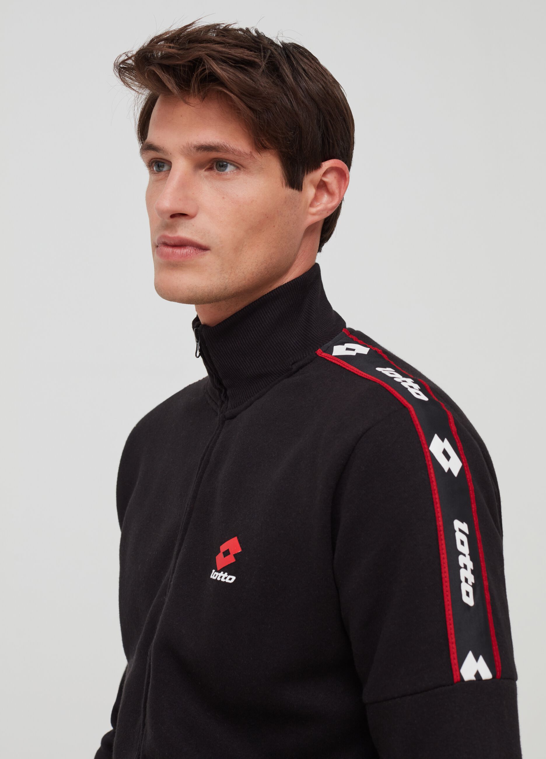 Full-zip fleece sweatshirt with high neck and Lotto print
