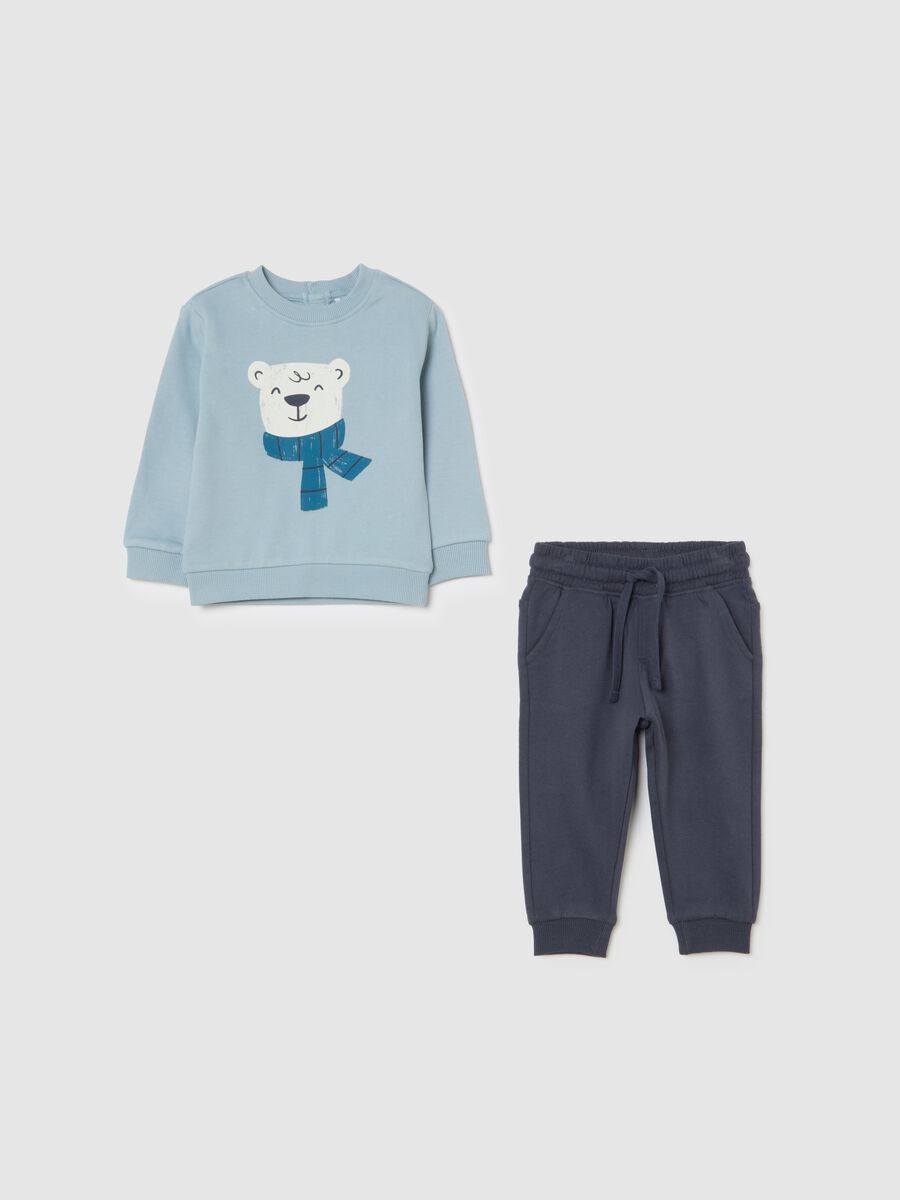 Blue cotton toddler set featuring a bear design_0