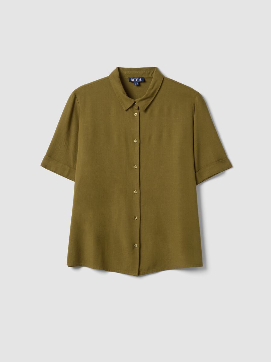 Camicia in misto viscosa e lino verde regular fit_4