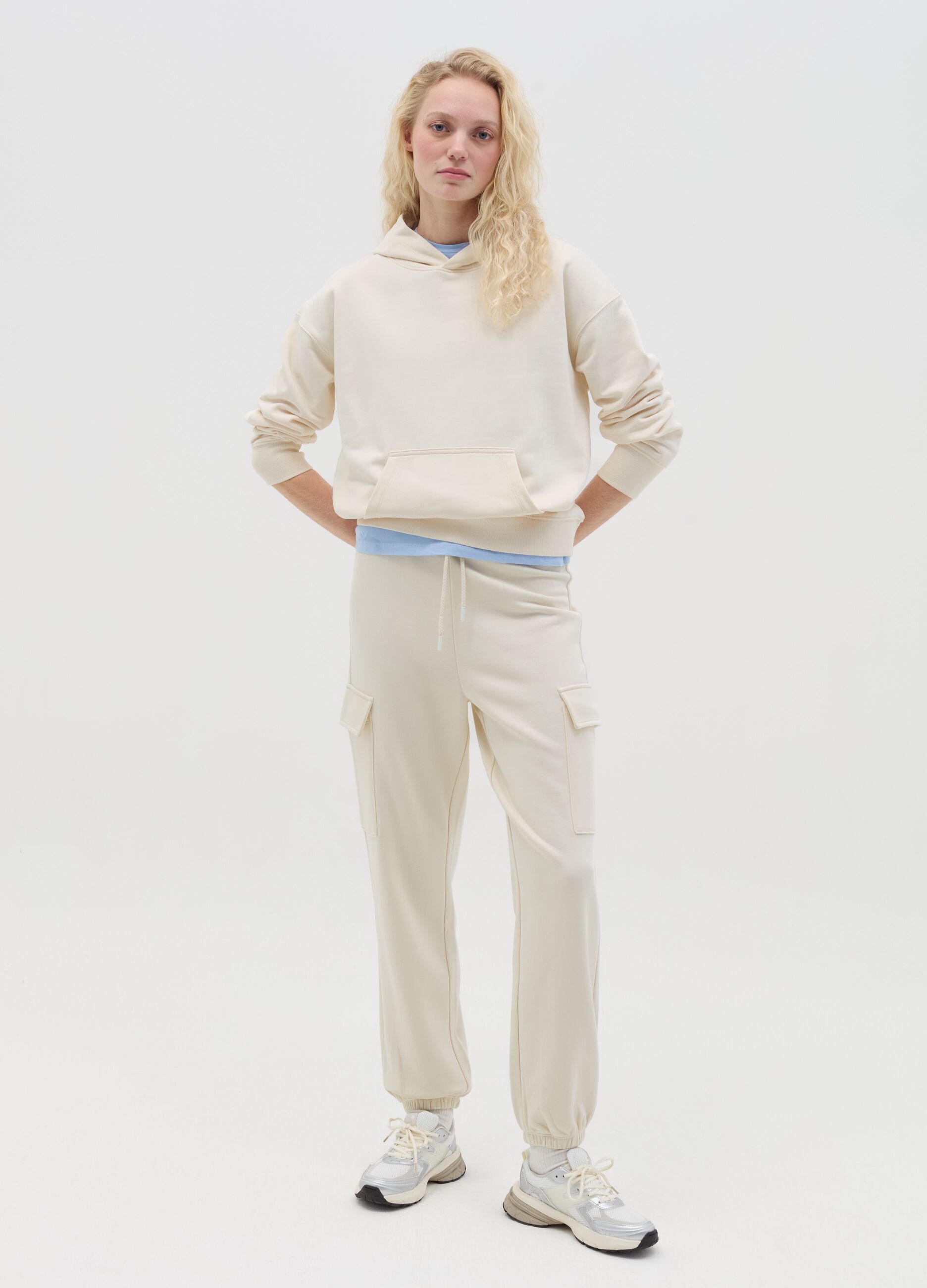 Cargo joggers in fleece with drawstring