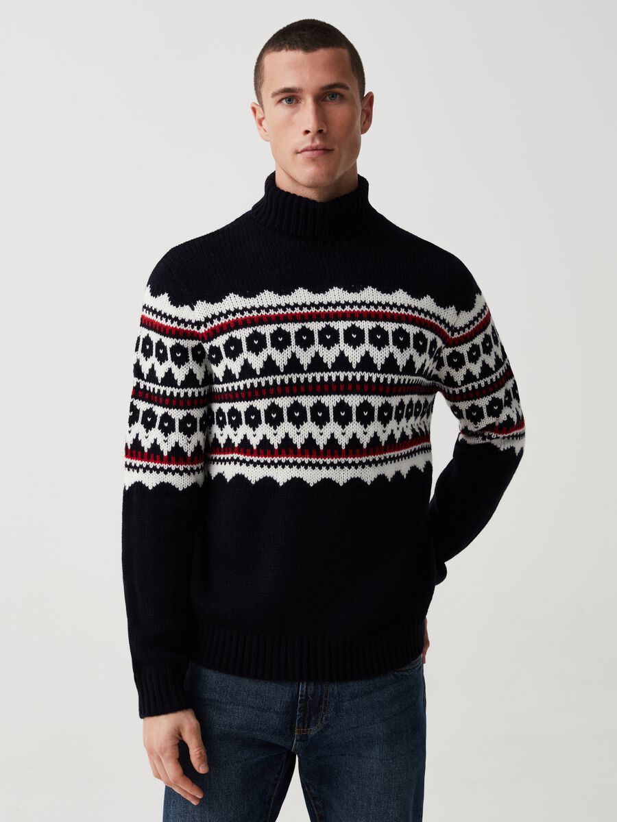 Pullover a collo alto con motivo ikat jacquard_0