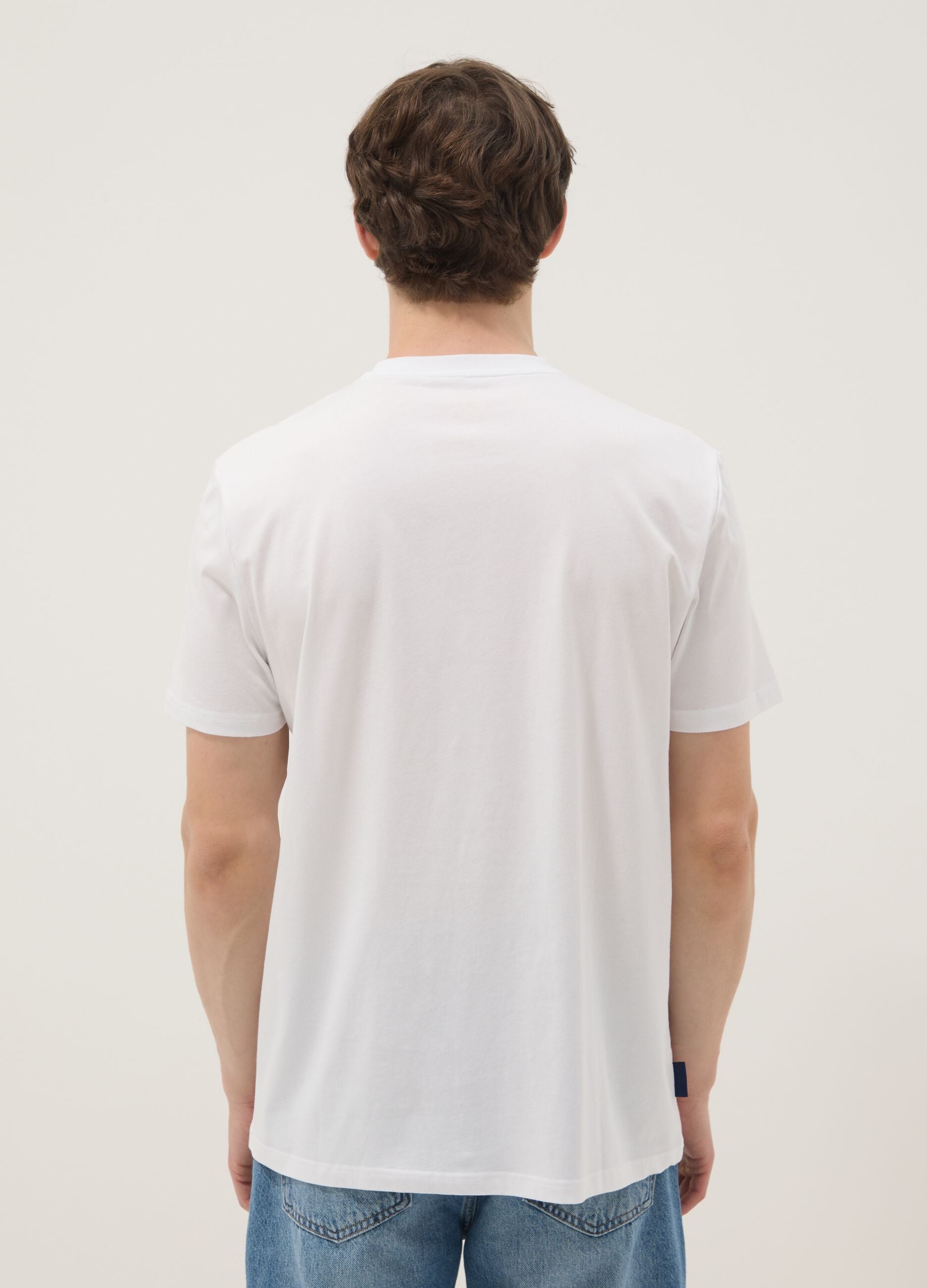 White 100% cotton T-shirt with graphic print, regular fit