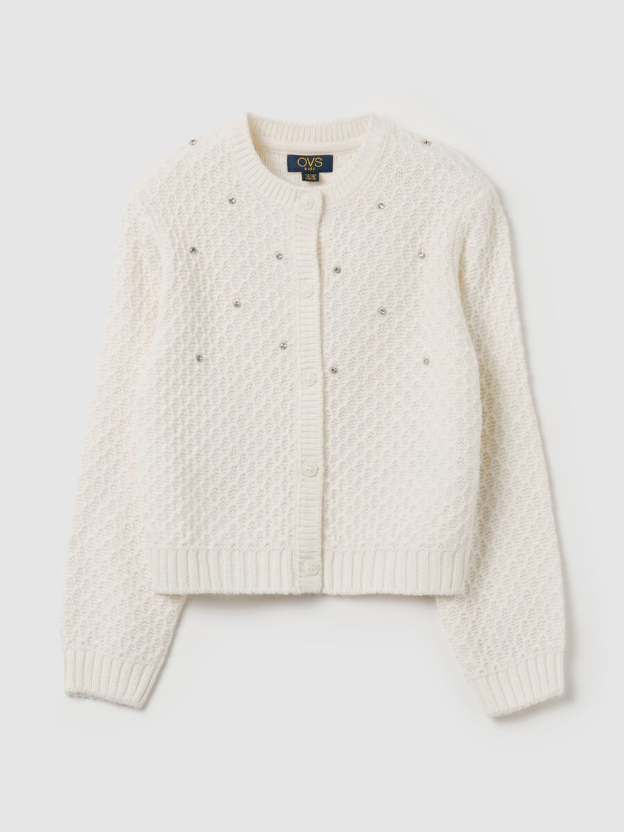 Cardigan with waffle weave and diamantés_0
