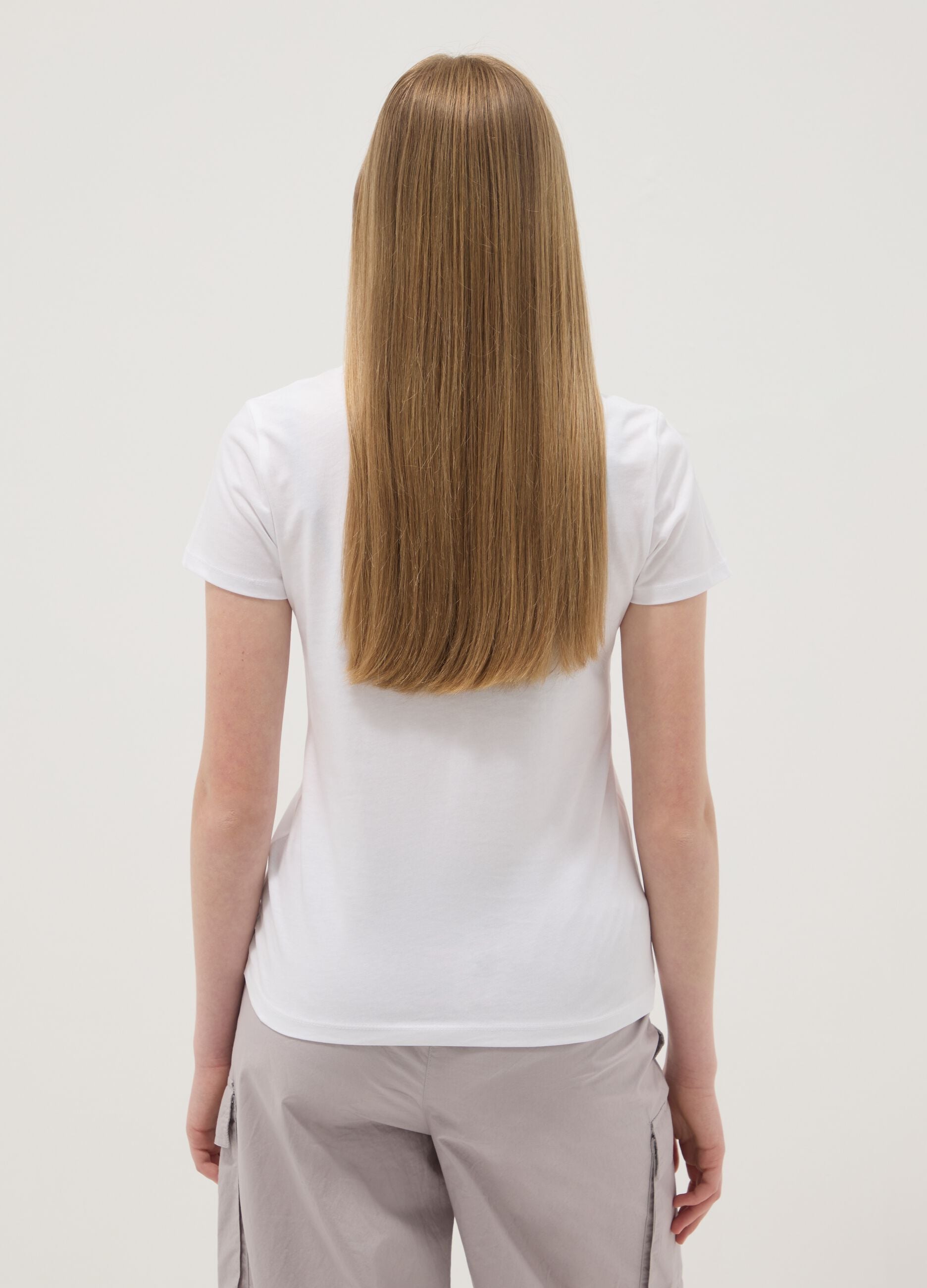 White pure cotton T-shirt with front print