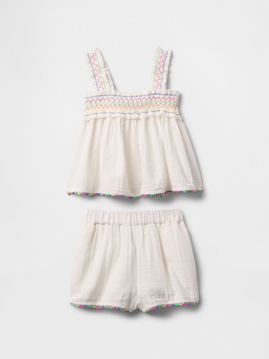 White summer outfit for girls with colourful embroidery_1