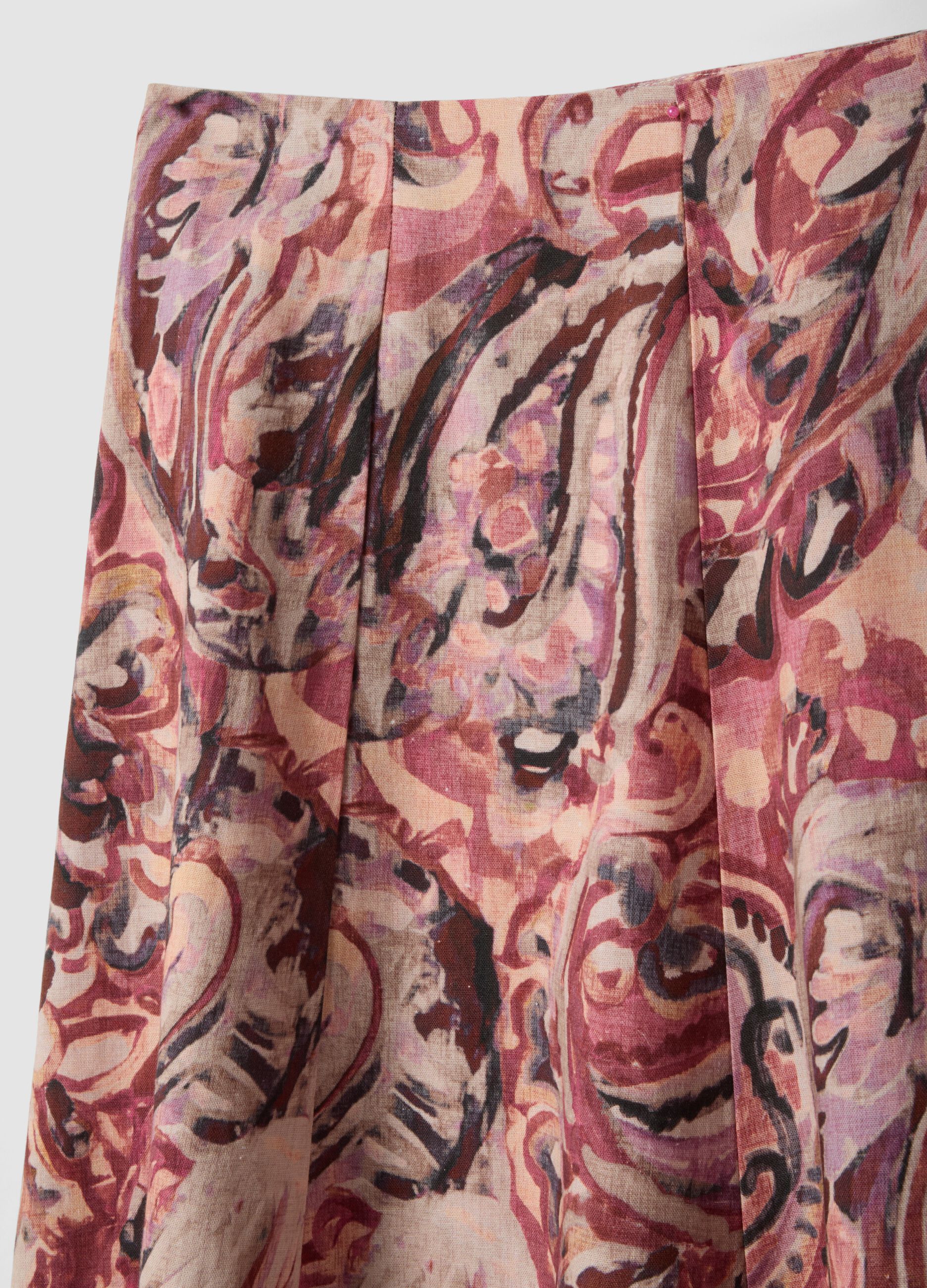 Multicolour cotton and linen-blend midi skirt