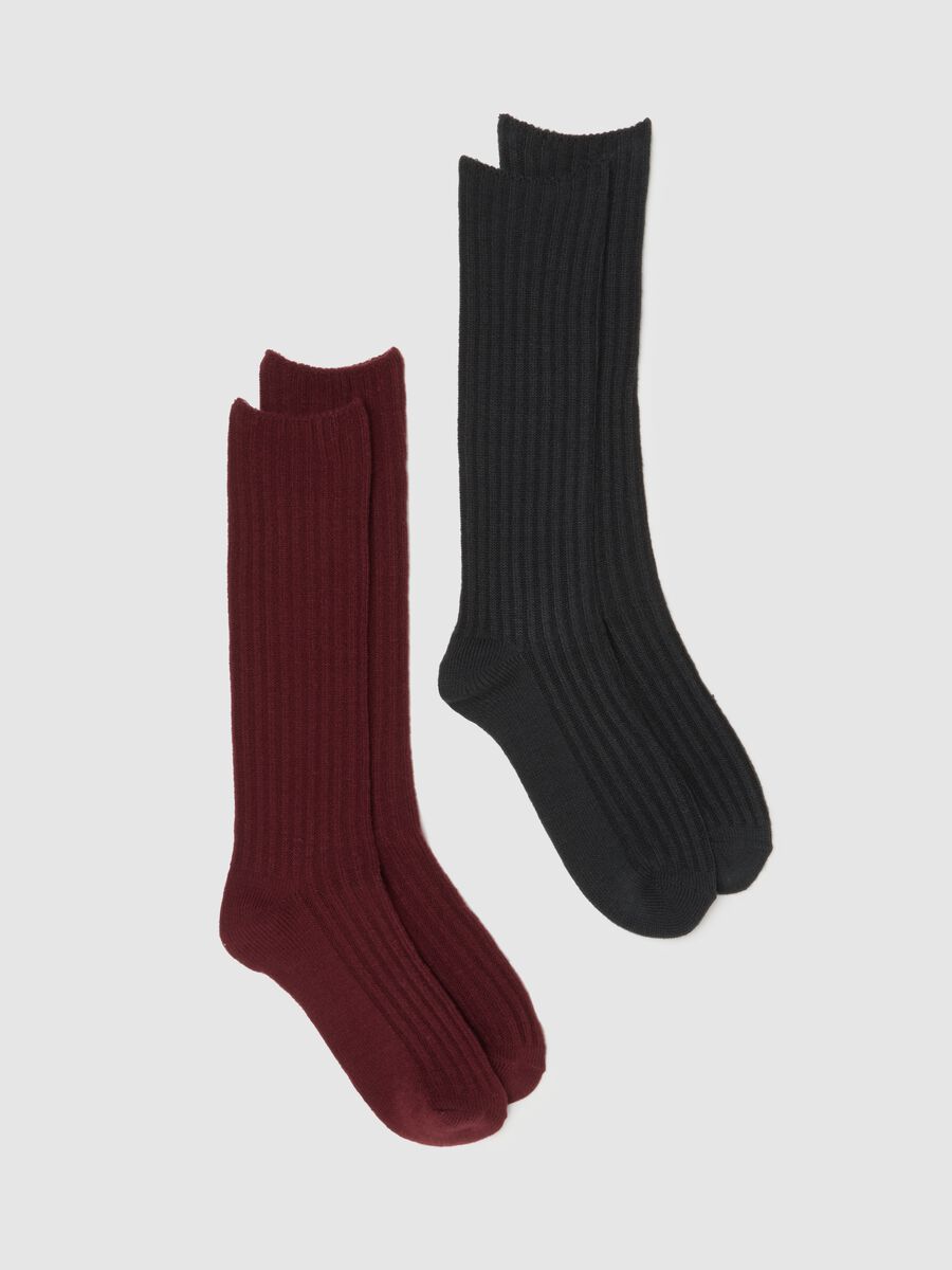 Two-pack long socks in black and red stretch fabric_0