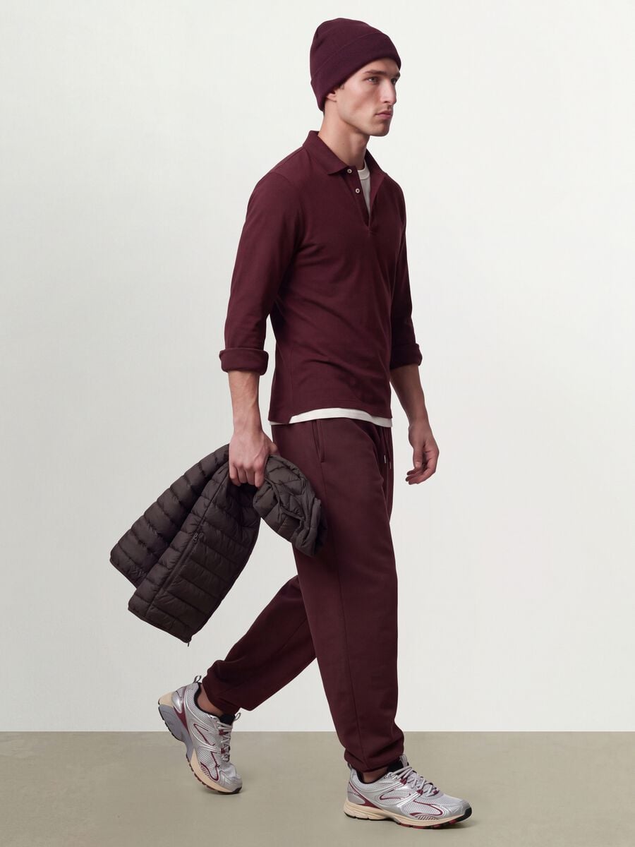 Jogger marroni in misto cotone con fondo a polsino e coulisse_0