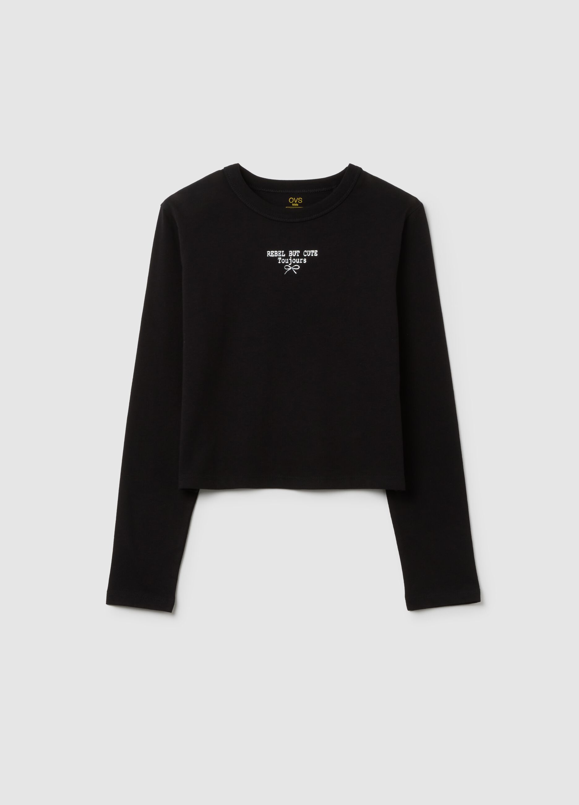 Maglietta da ragazza in puro cotone nero regular fit