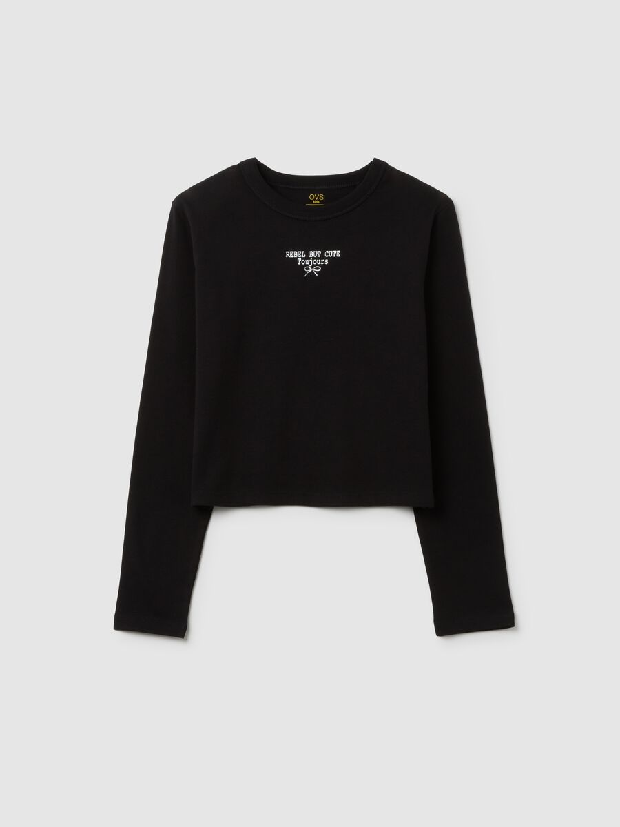 Maglietta da ragazza in puro cotone nero regular fit_0