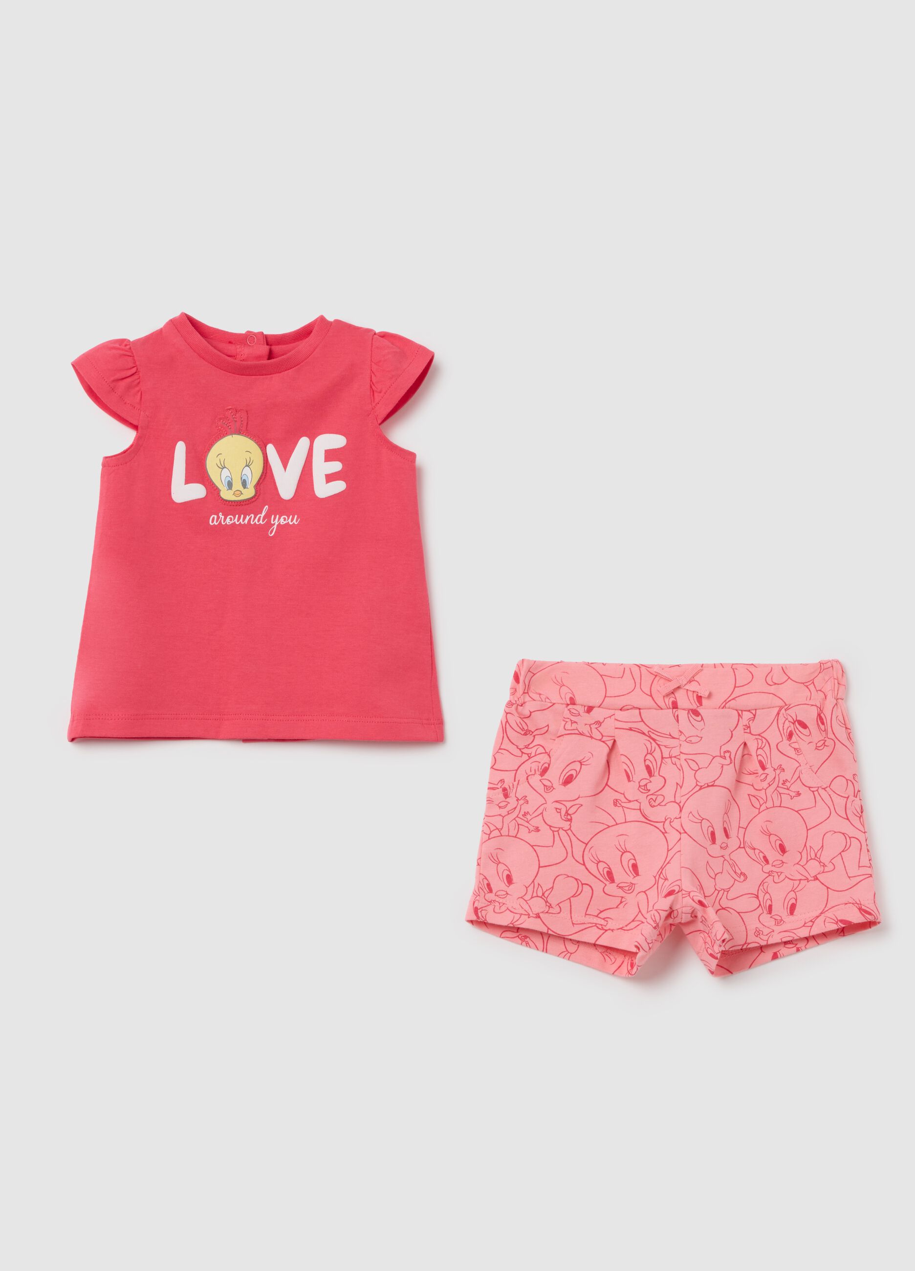 Baby Girl Set in Pure Red Cotton with Pattern