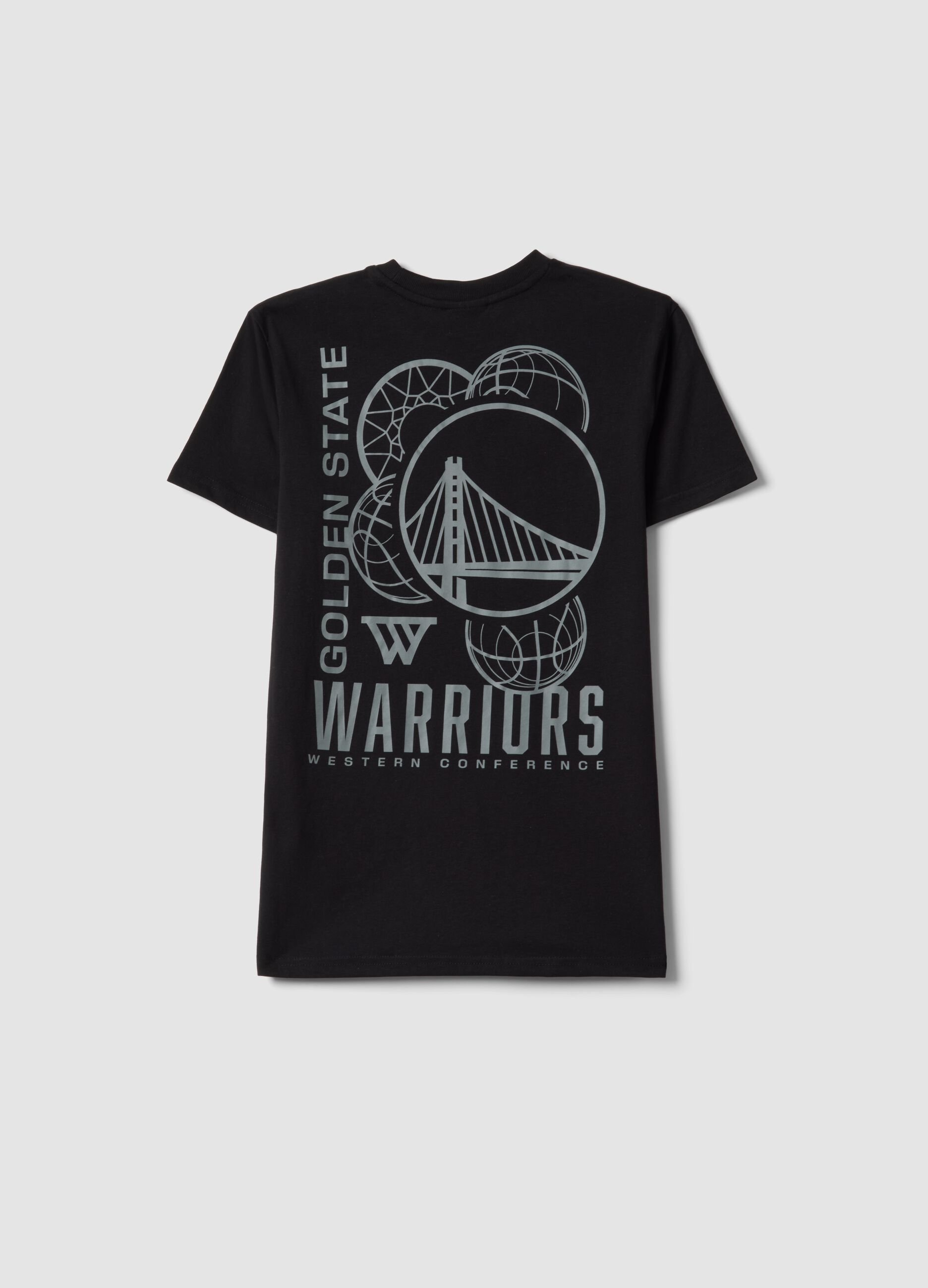 Boys' pure black cotton T-shirt with relaxed fit Warriors