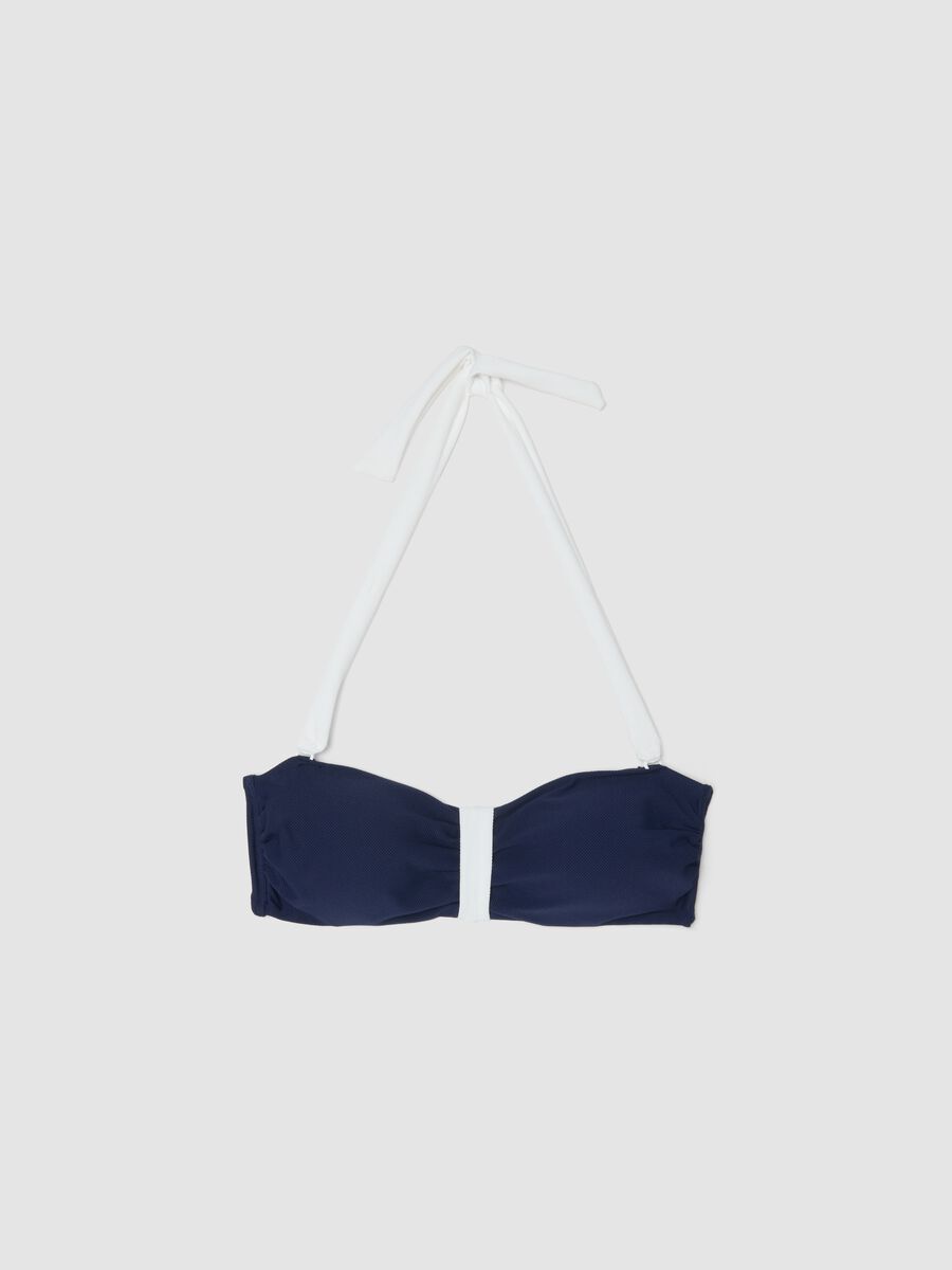 Top bikini a fascia blu e bianco in tessuto elasticizzato_4