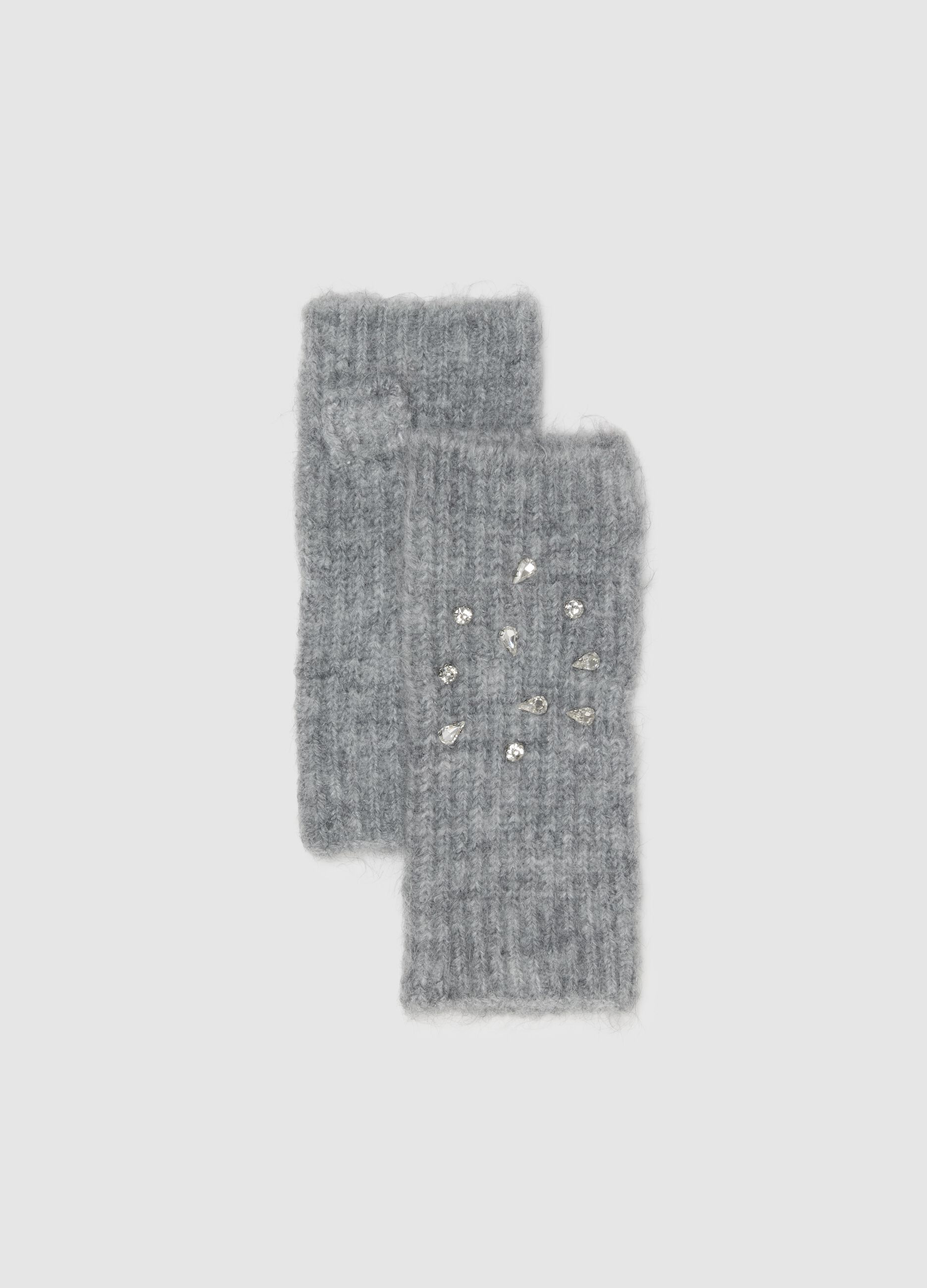 Grey Fingerless Gloves with Sparkles