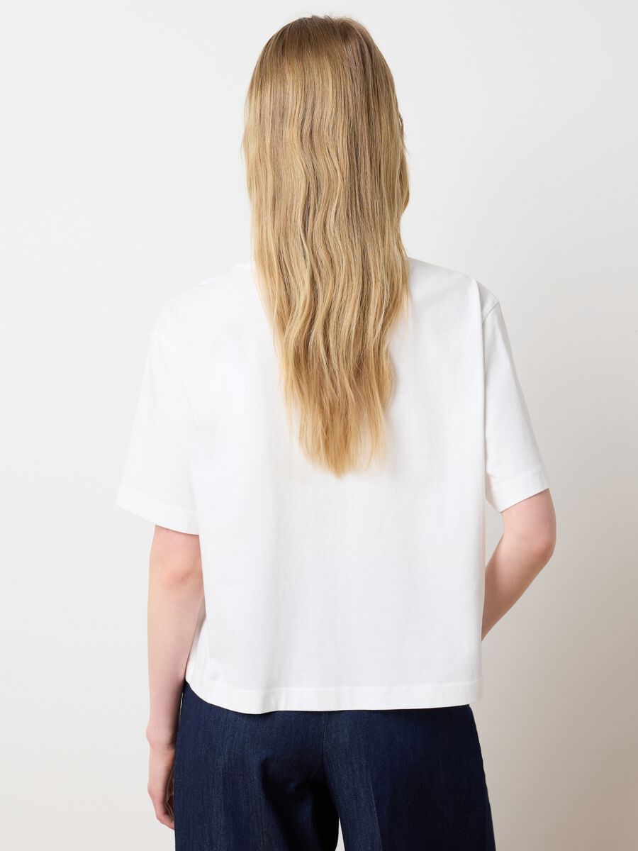 White T-shirt with palm embroidery Les Copains_3