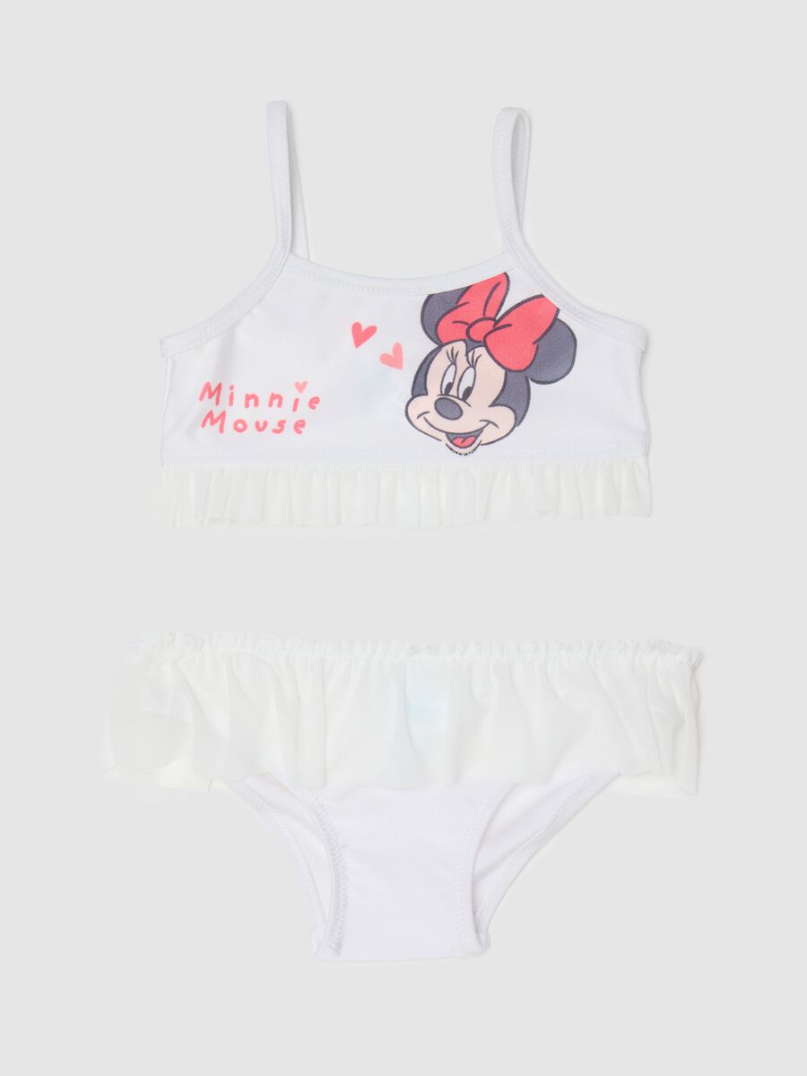 Girls’ bikini in white stretch fabric with Minnie Mouse print_0