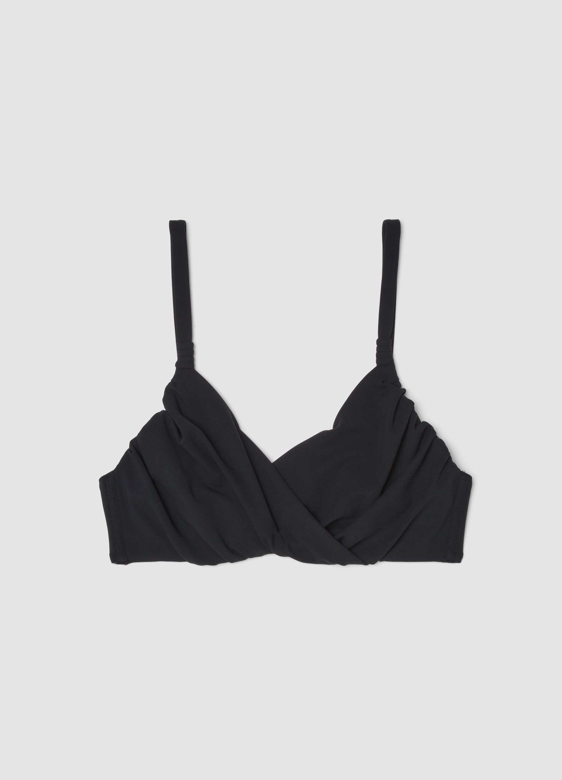 Black bikini top in stretch fabric with shaping effect