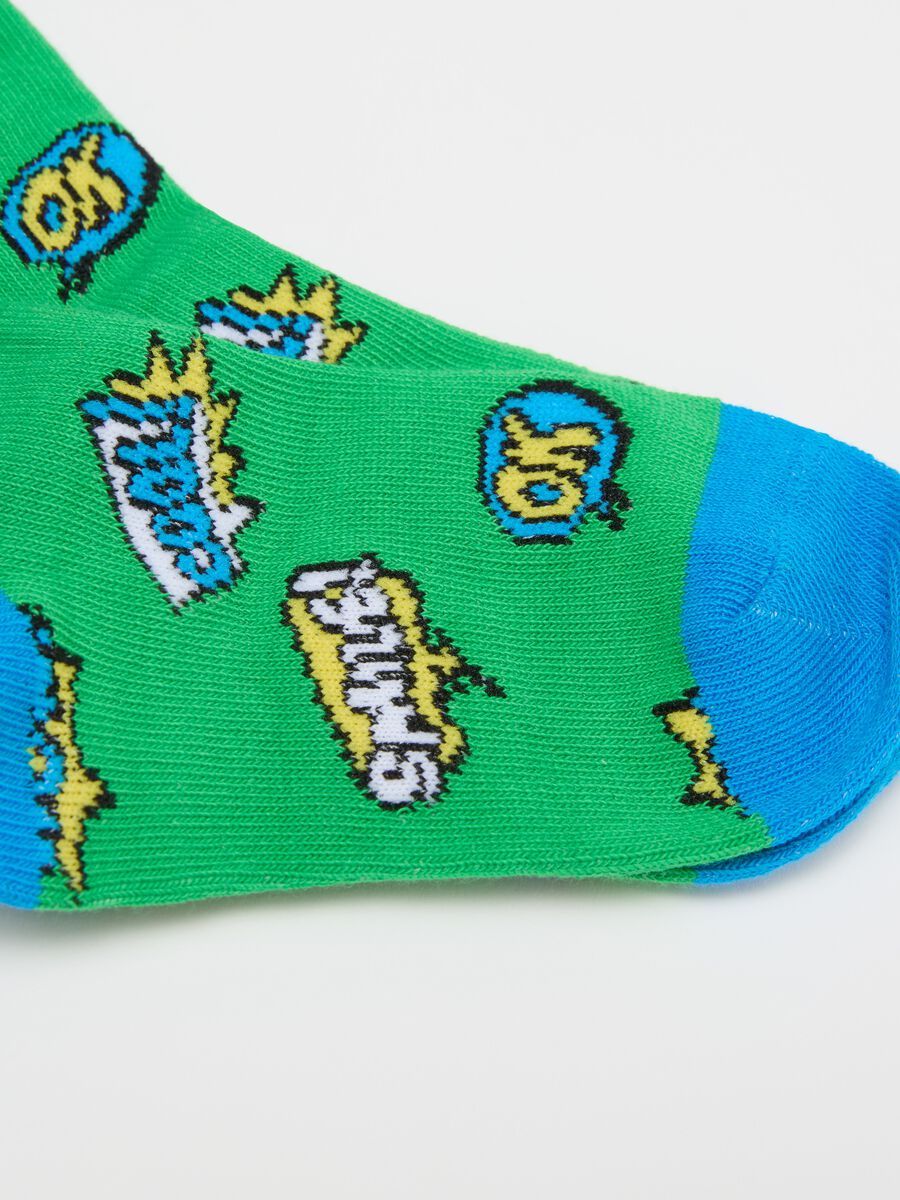 Three-pack short socks with stripe pattern and comic design_2