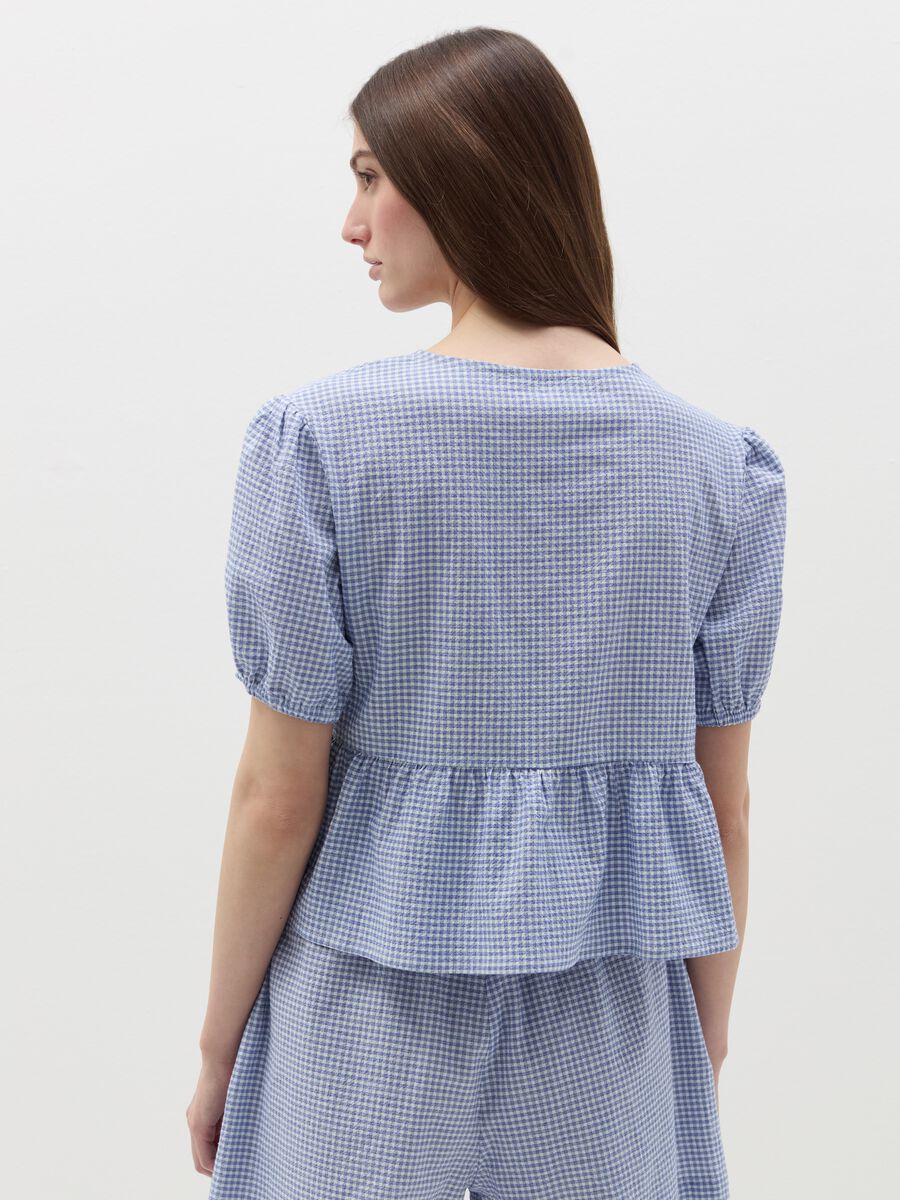 Check seersucker blouse with laces_3