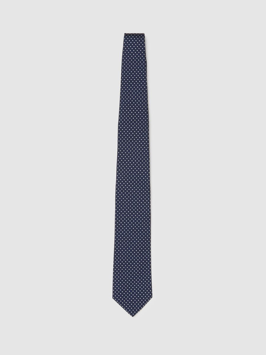 Pure silk blue tie with polka dot pattern_0