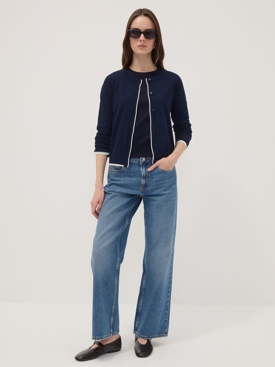 Blue viscose-blend cardigan in plain knit_1