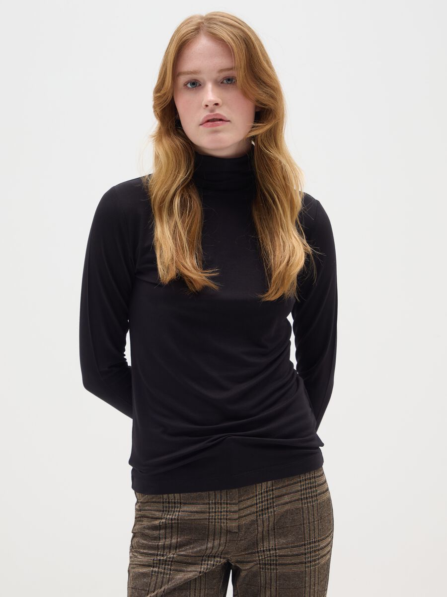 Maglia a collo alto nera regular fit_0