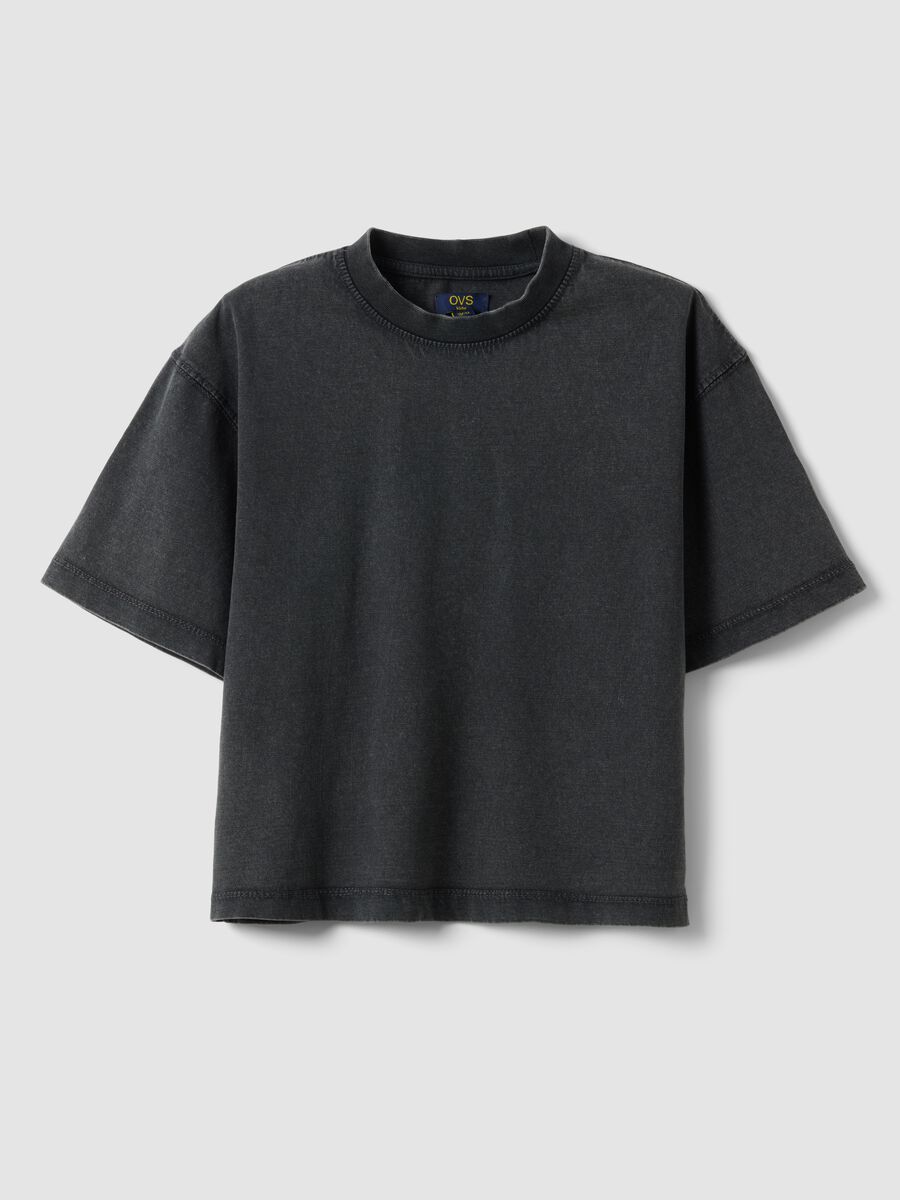 T-shirt in puro cotone grigia da ragazza oversize fit_0