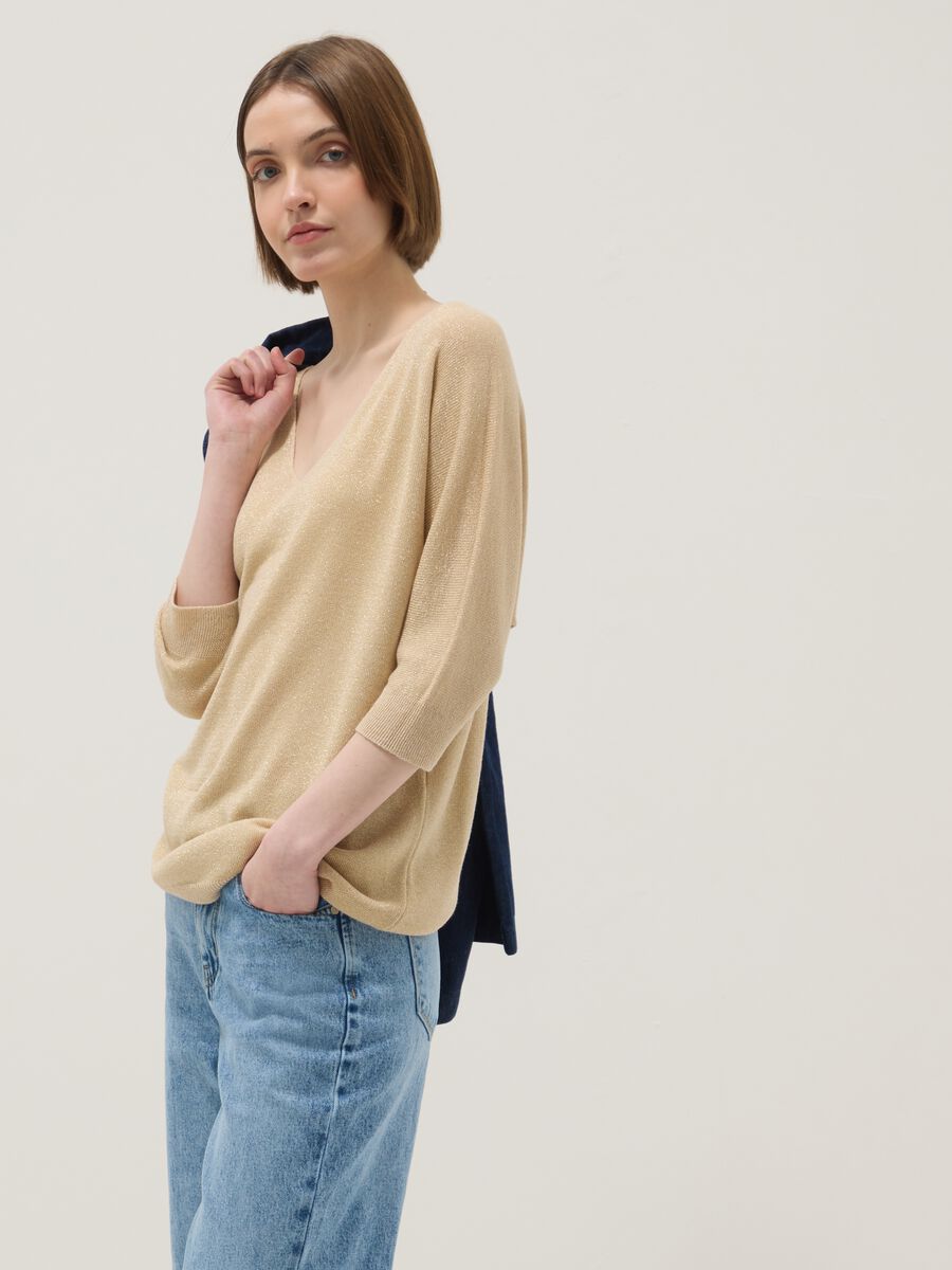 Beige modal blend regular fit jumper with shimmering design_0