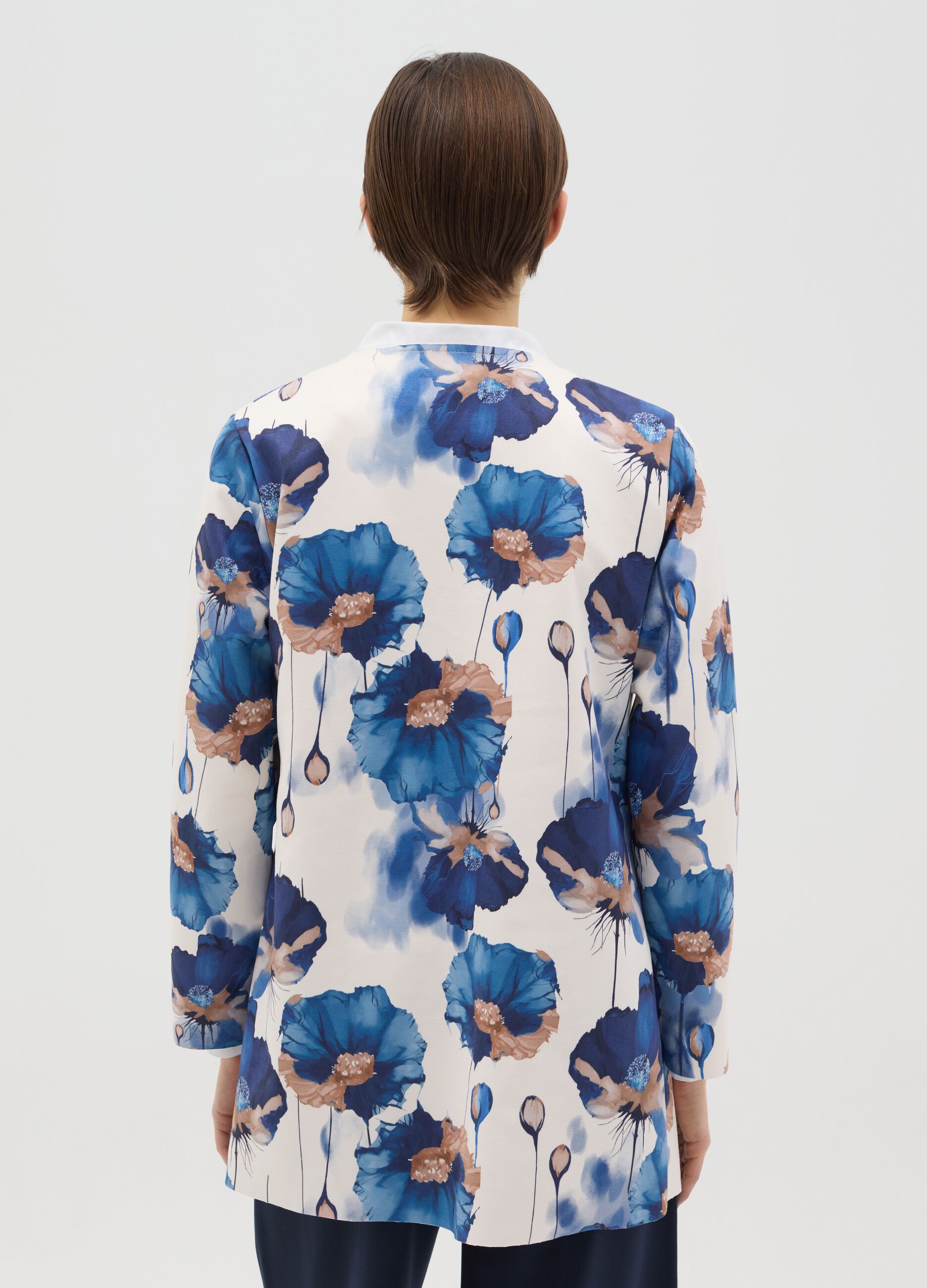 Long white and blue open jacket with flowers