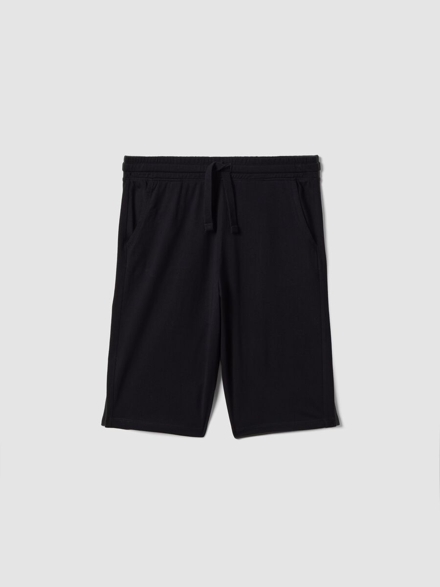 Pantaloncini in puro cotone nero da ragazzo comfort fit_0