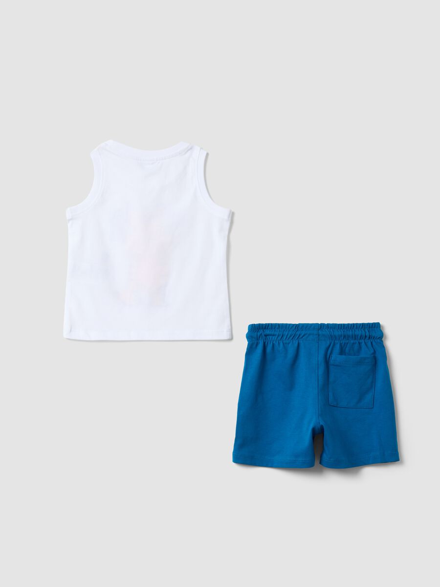 White and blue pure cotton set with vest top and shorts_1