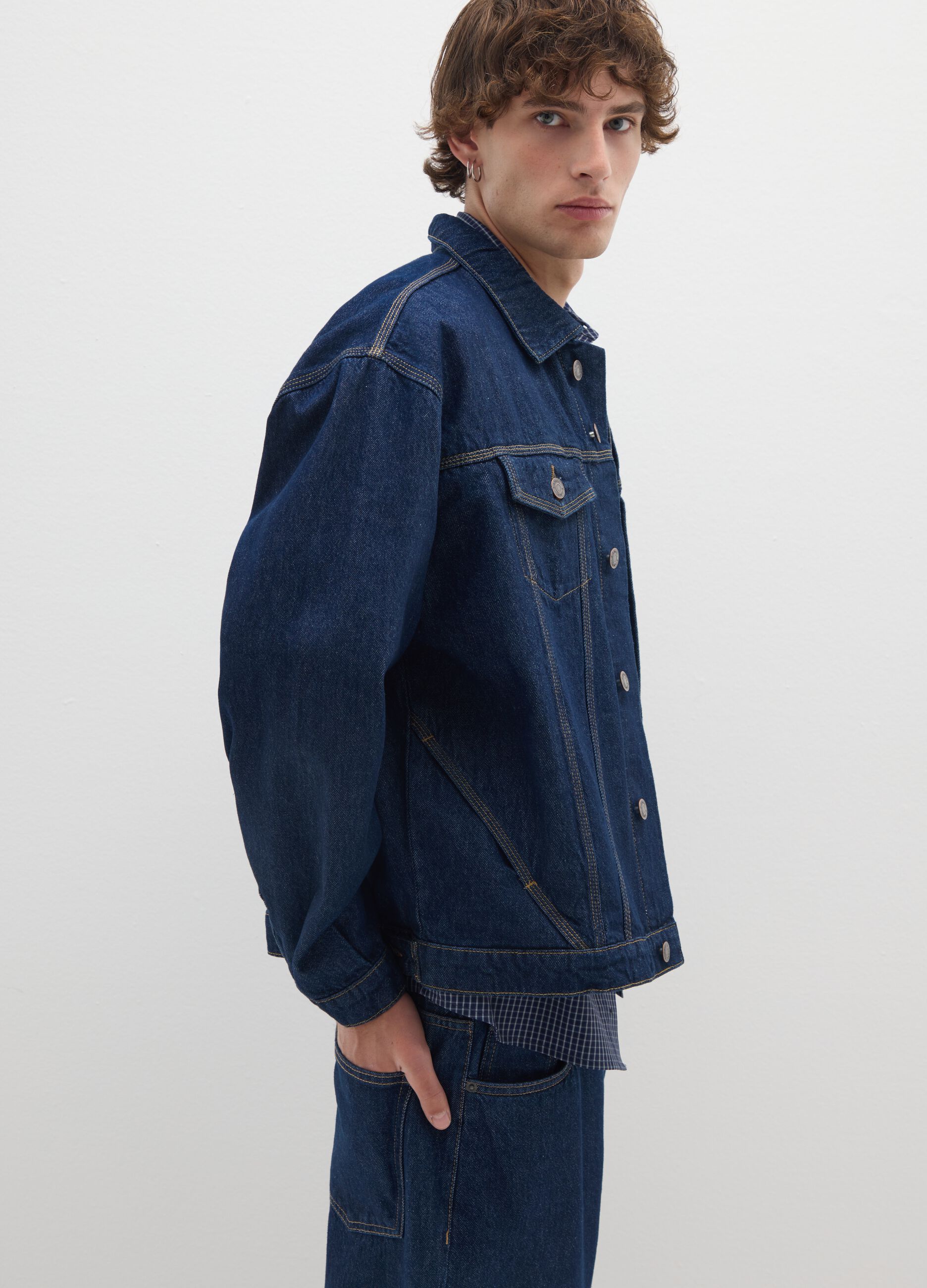 Blue denim pure cotton jacket with oversized fit