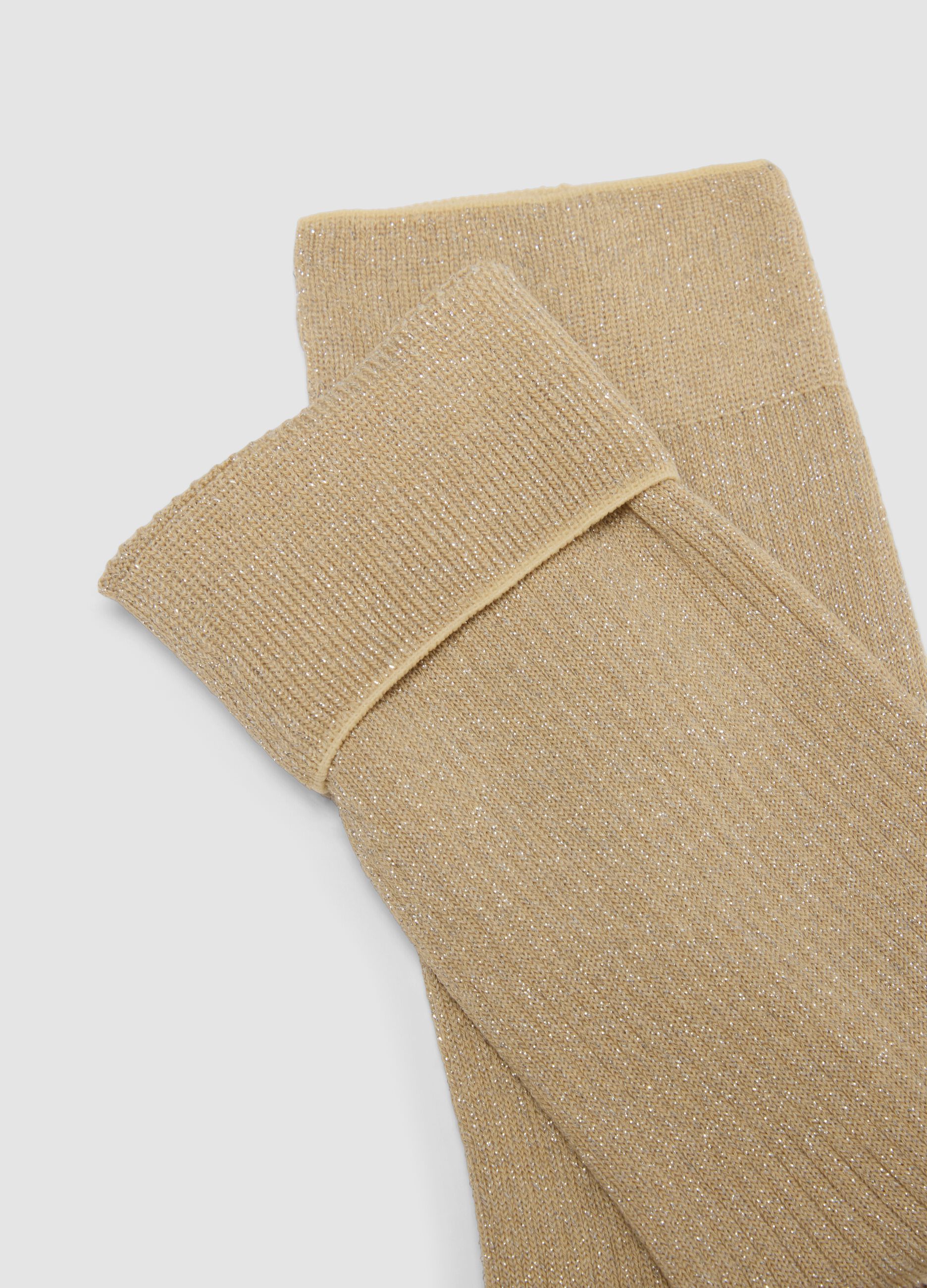 Beige stretch cotton socks with glitter