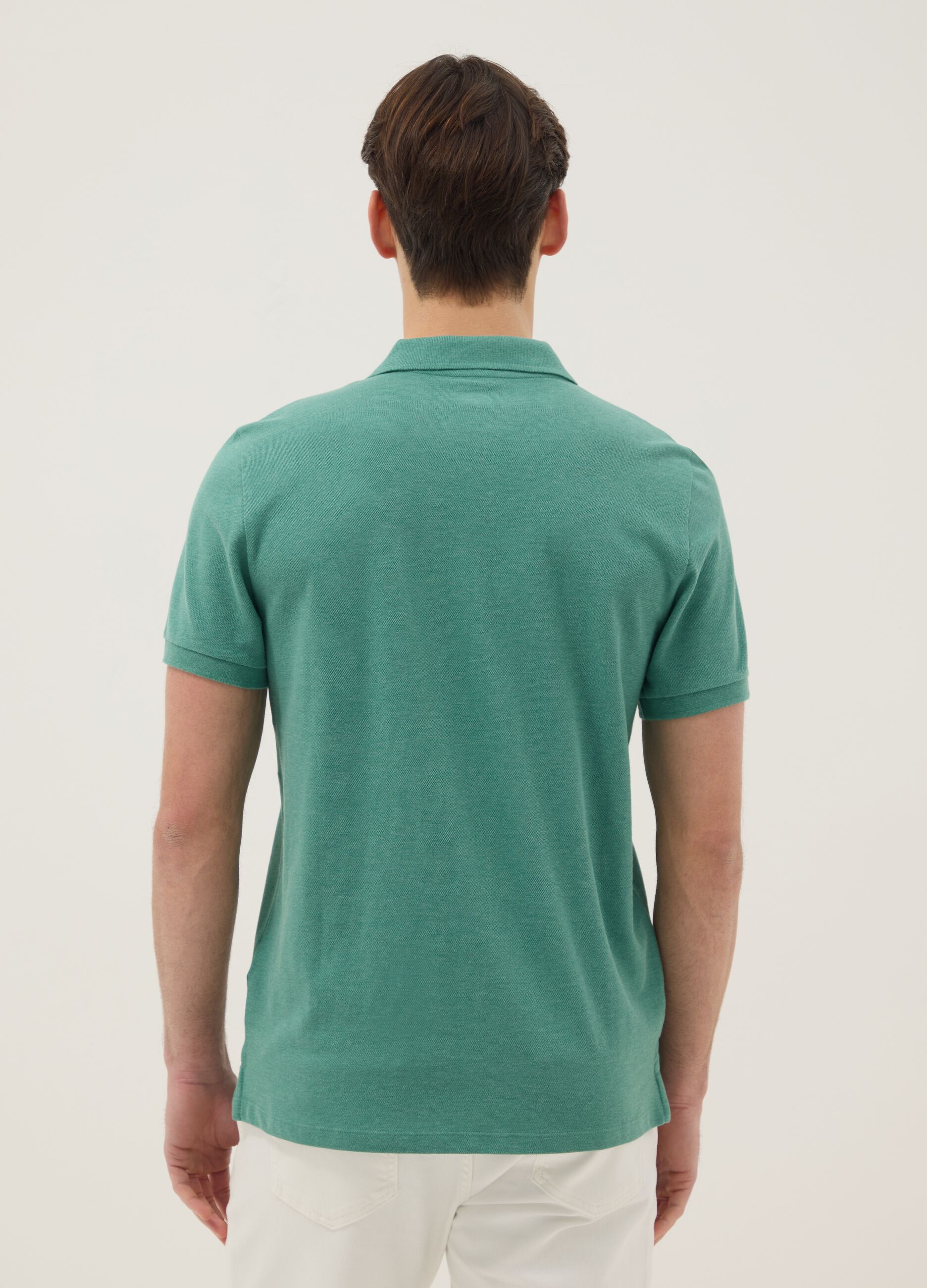 Green pure cotton short-sleeve polo shirt, regular fit