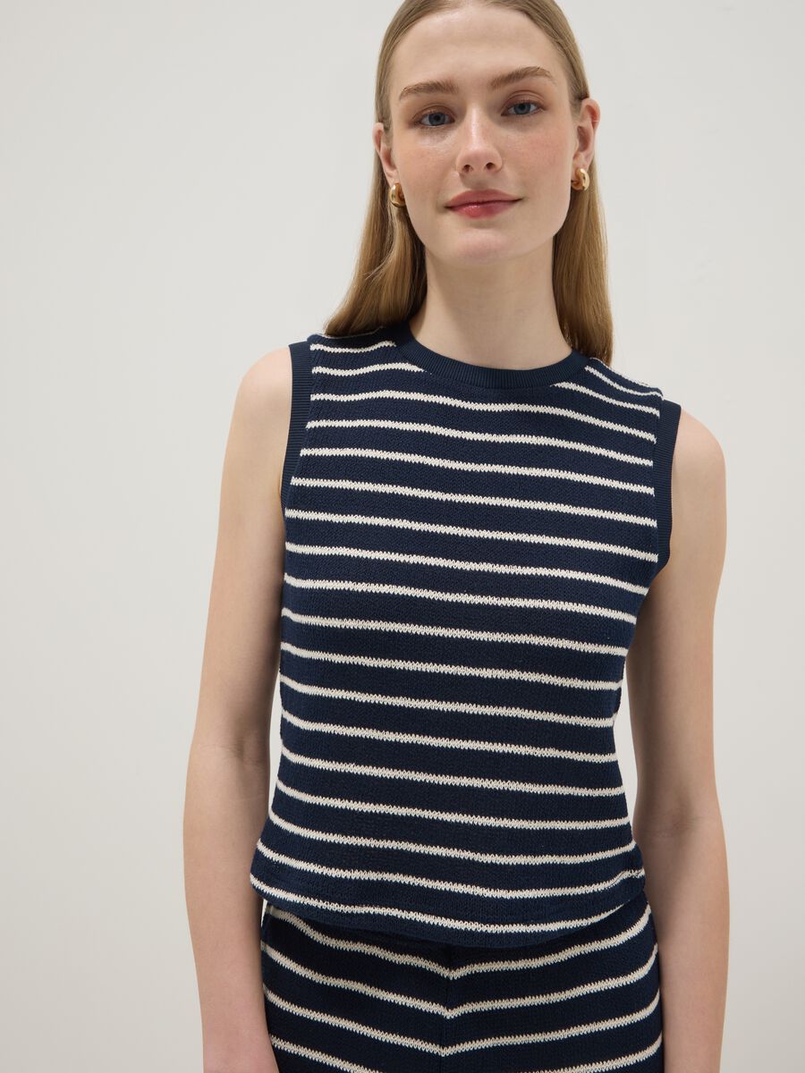 Gilet in misto cotone a righe blu e bianche regular fit_0