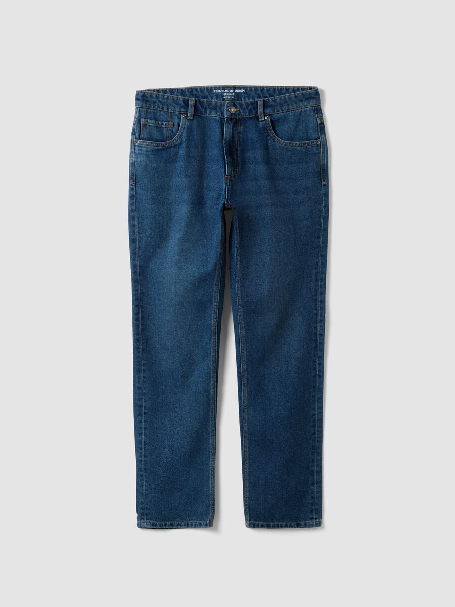 Blue denim jeans in cotton and viscose blend, regular fit_0