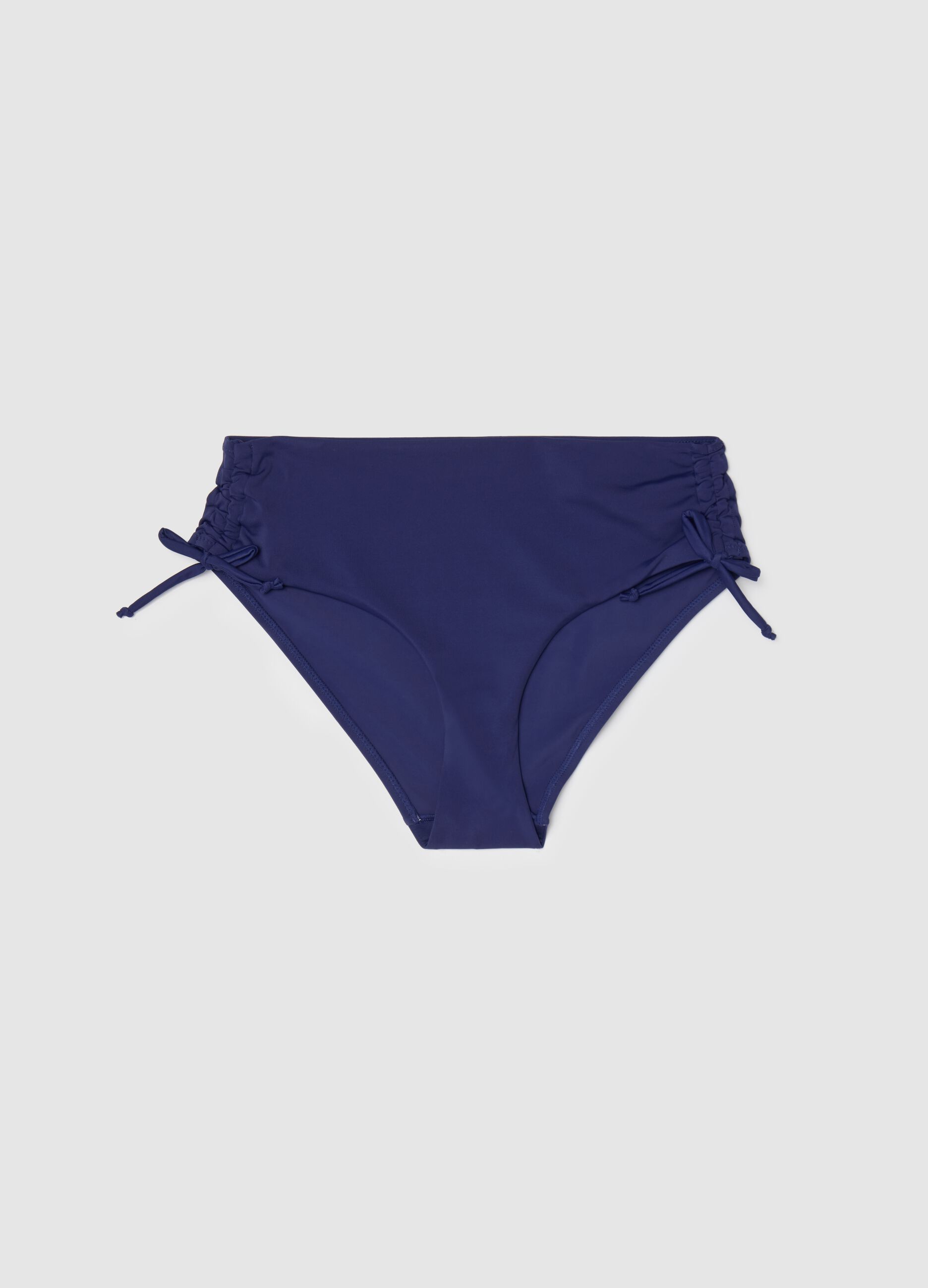 Slip bikini da donna in lycra elasticizzata blu con arricciature