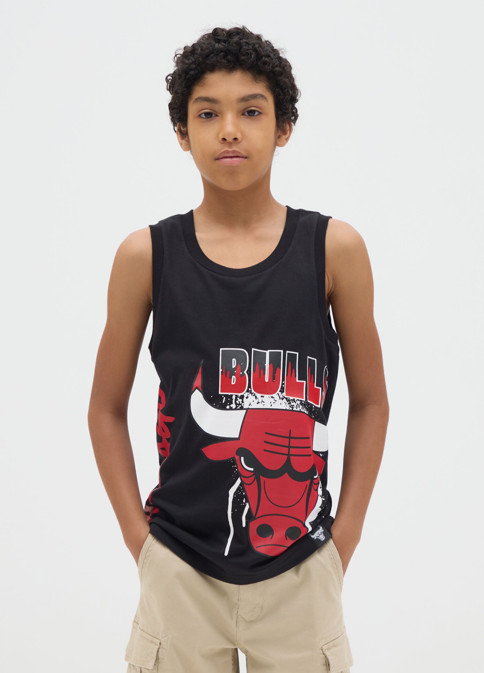 Boys' pure cotton black tank top regular fit