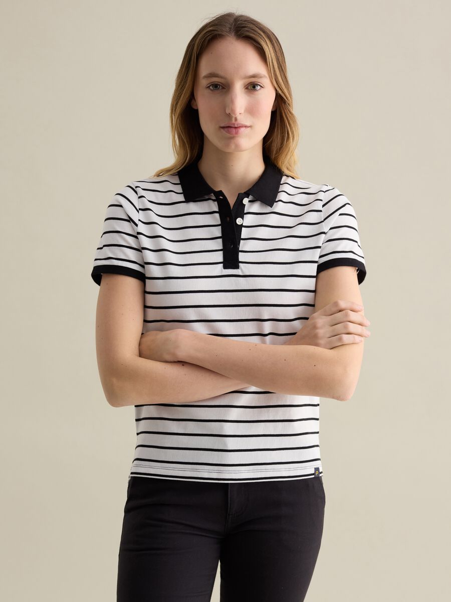 Black and white striped polo shirt in piquet_0