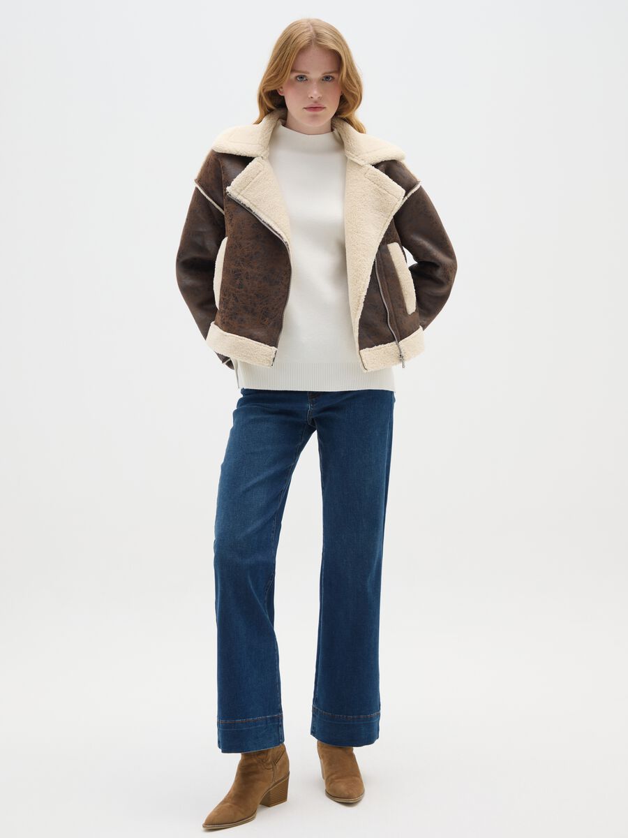 Giacca biker marrone regular fit_1