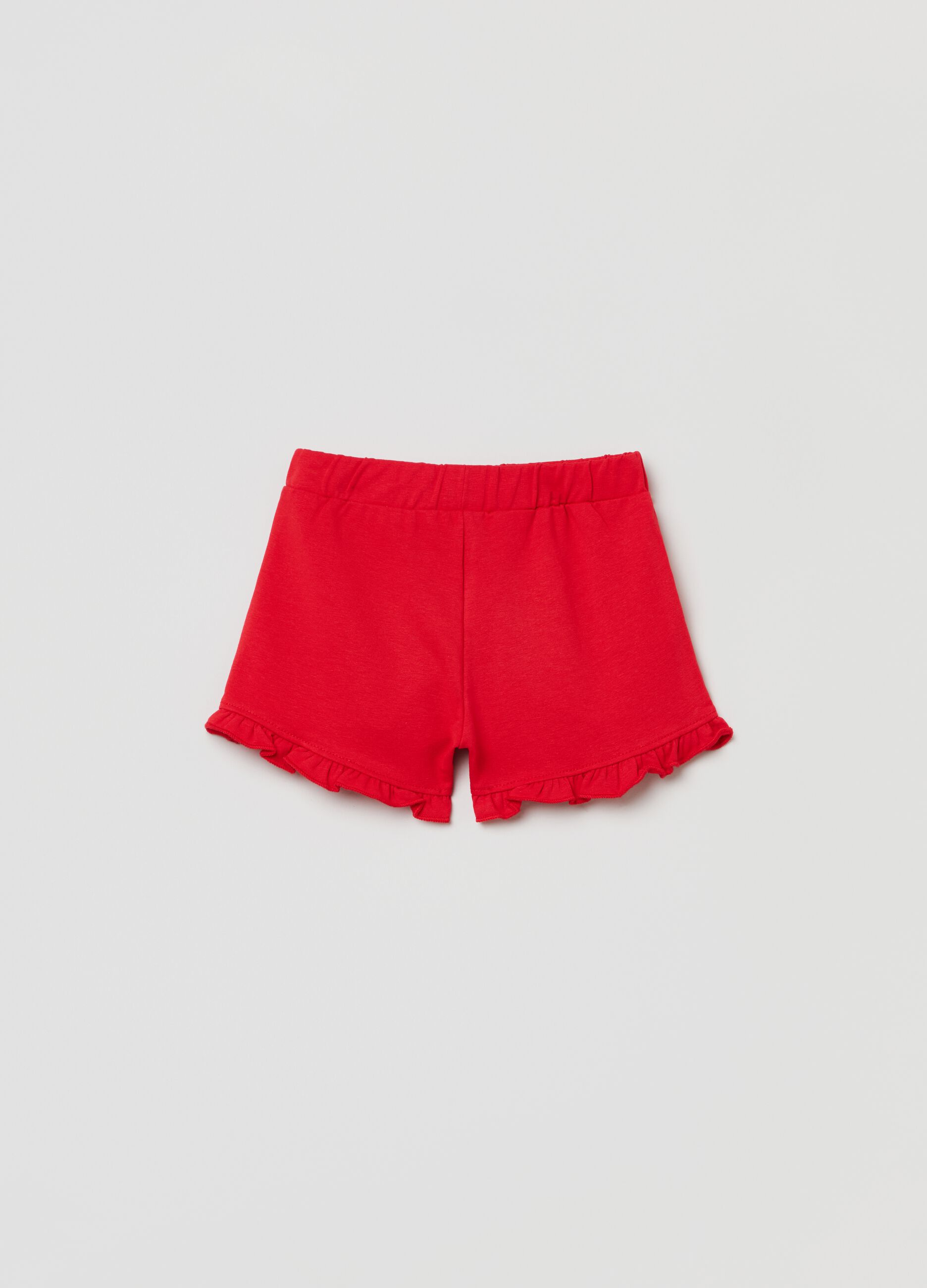 Shorts in cotone stretch con rouches_1