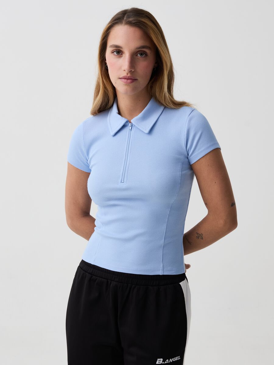 T-shirt with ribbed polo neck with zip_1