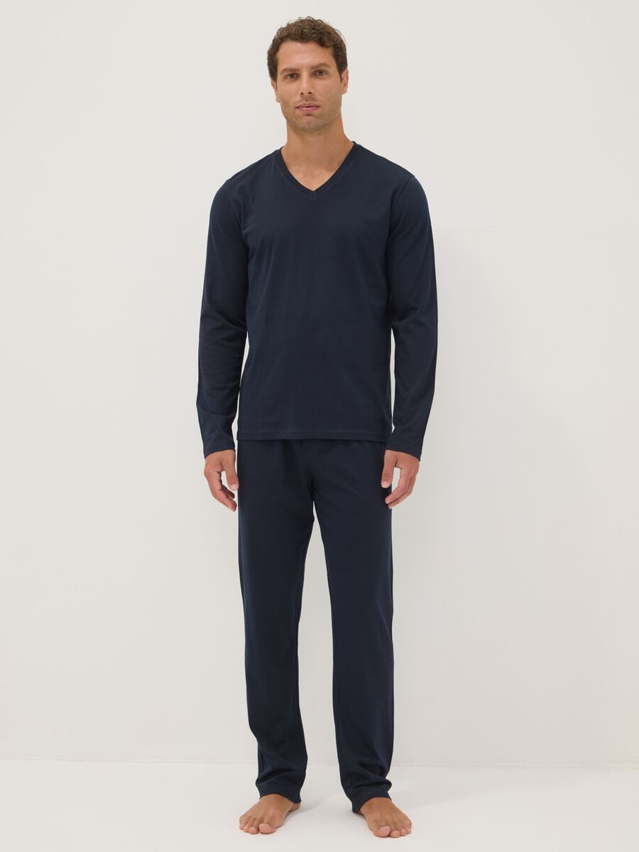 Pigiama blu in puro cotone organico con scollo a V regular fit_0