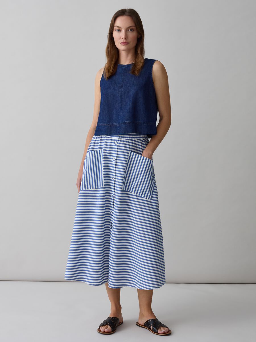 Midi full skirt with striped print_0