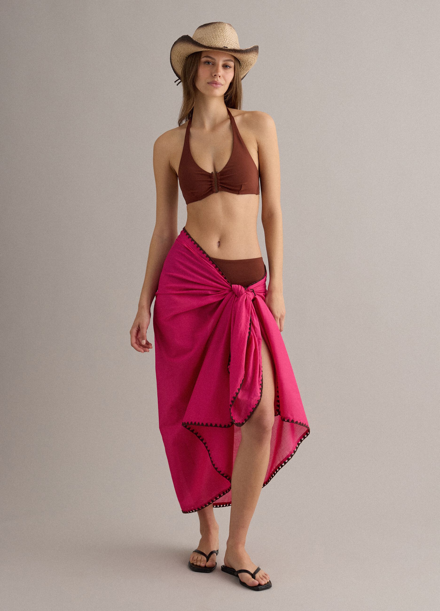 Brown triangle bikini top in stretch fabric