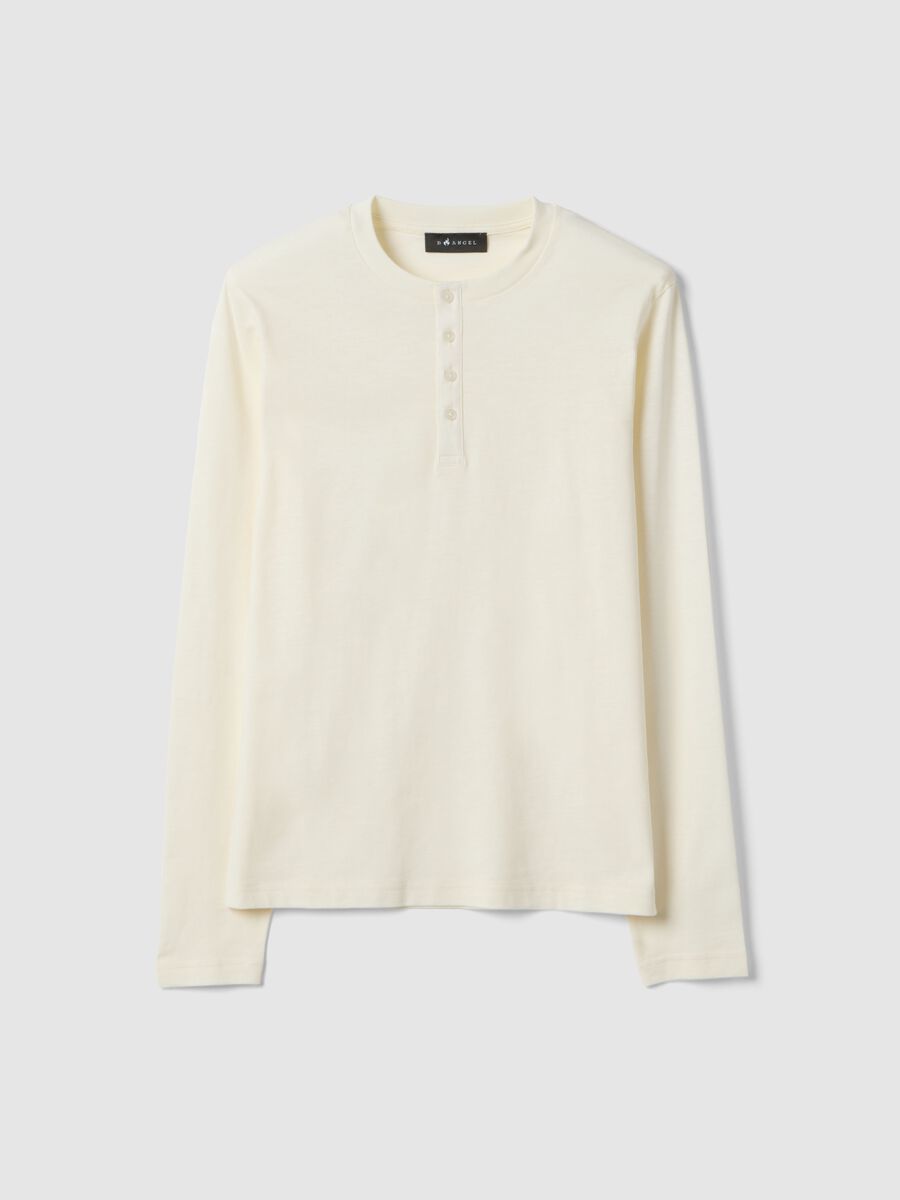 Maglia in puro cotone beige regular fit con bottoni_0